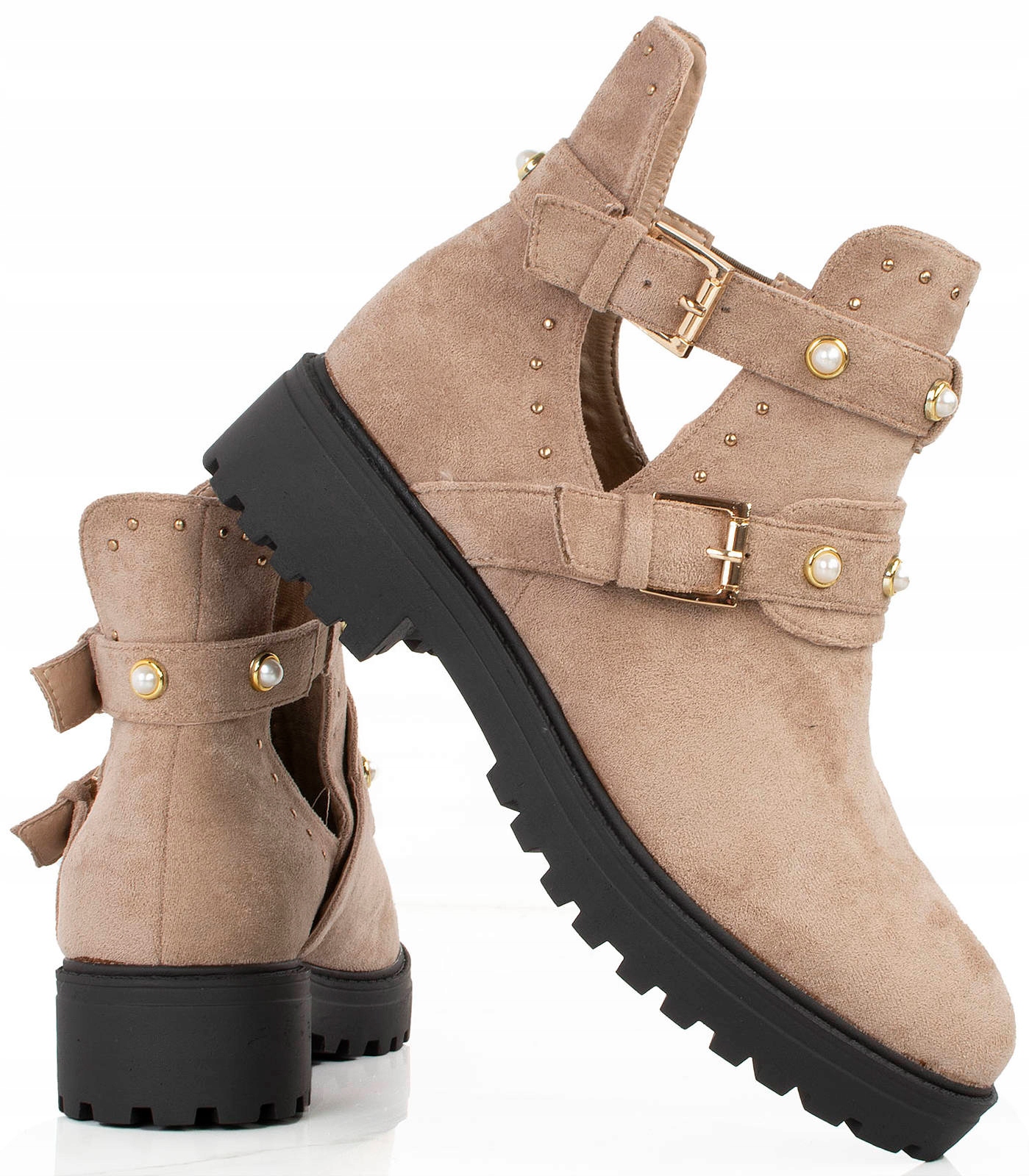 BOTKI SZTYBLETY BEŻOWE WYCIĘCIA 41