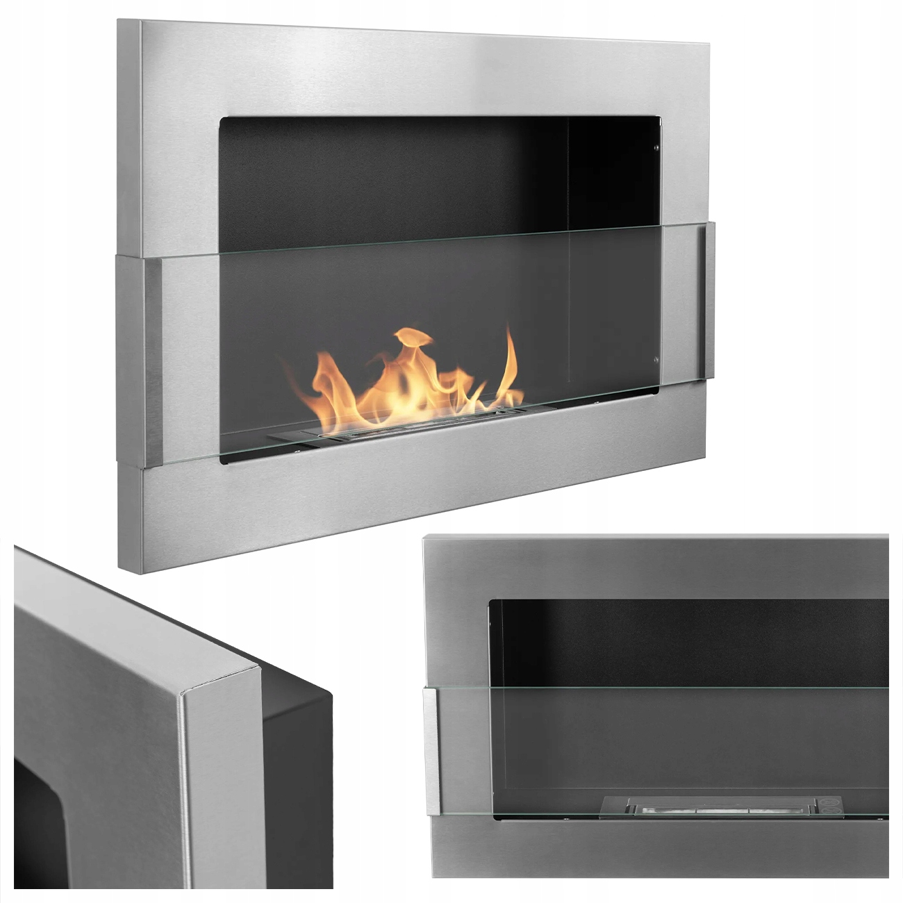 Závesný Biokrb So Sklom 650X400 Inox Strieborný Na Biopalivo