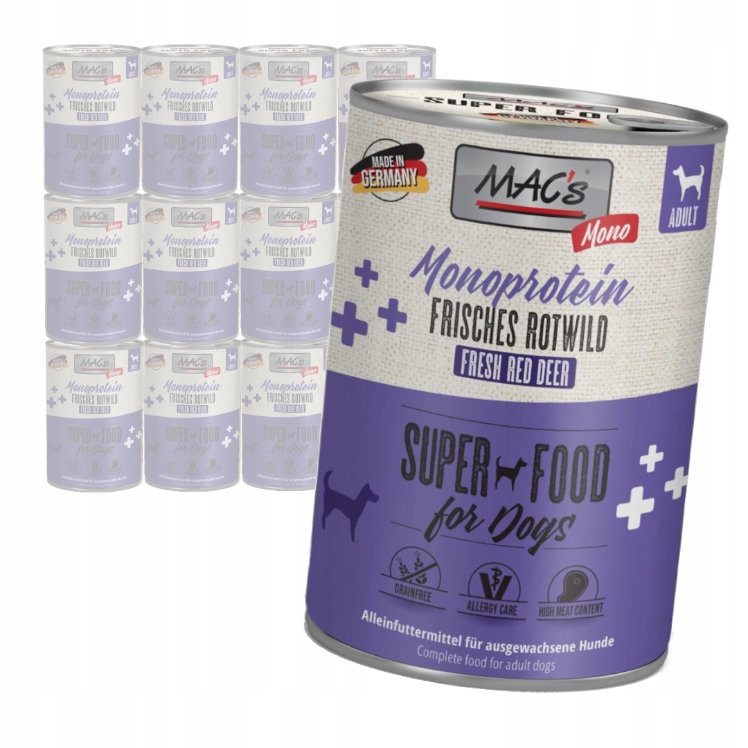 Levně Mac's Dog Monoprotein Vlhké Krmivo s jelenem pro psa 12x400 g Hypoalergenní