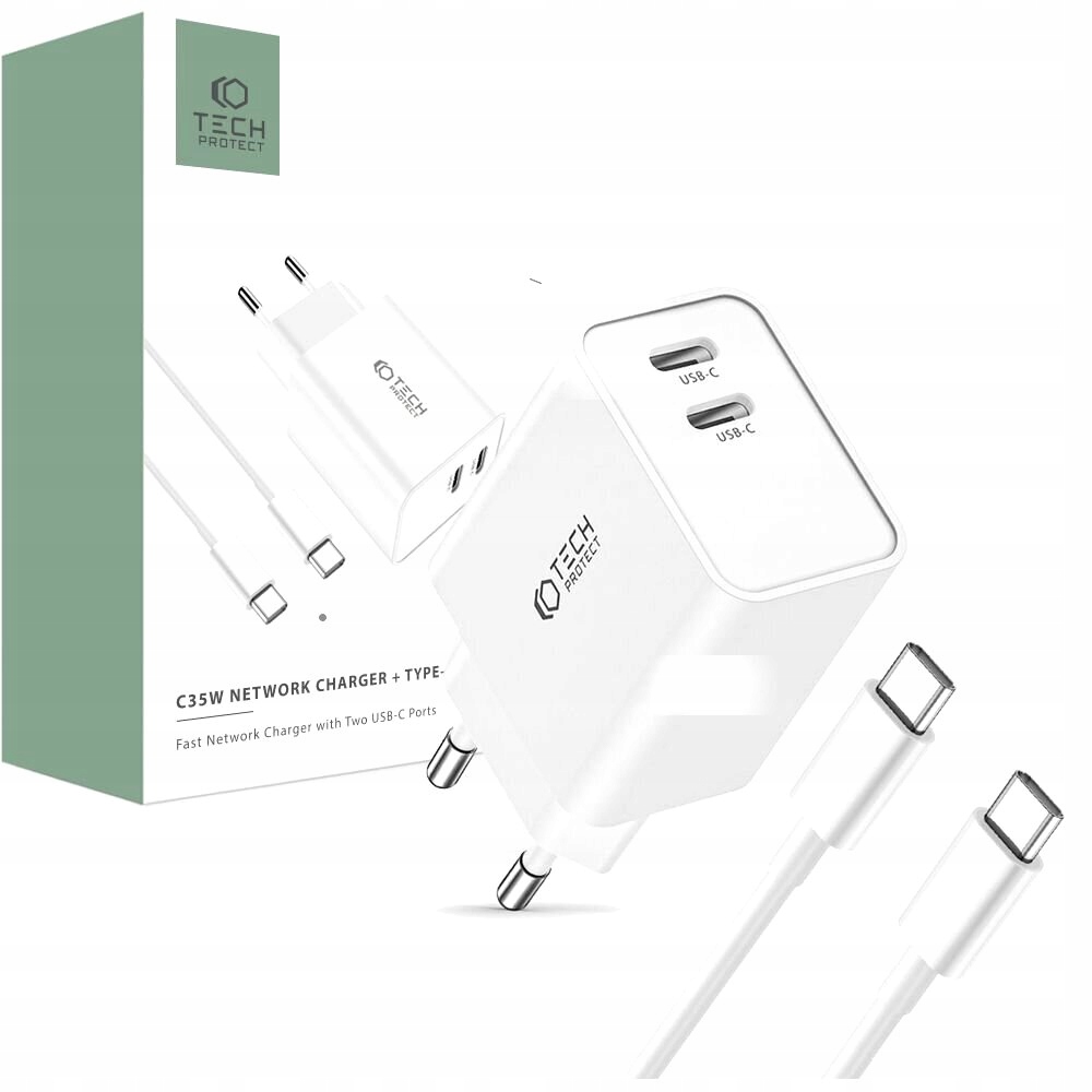 ŁADOWARKA C35W 2 - PORTY PD35W + KABEL TYP-C TECH-PROTECT BIAŁY