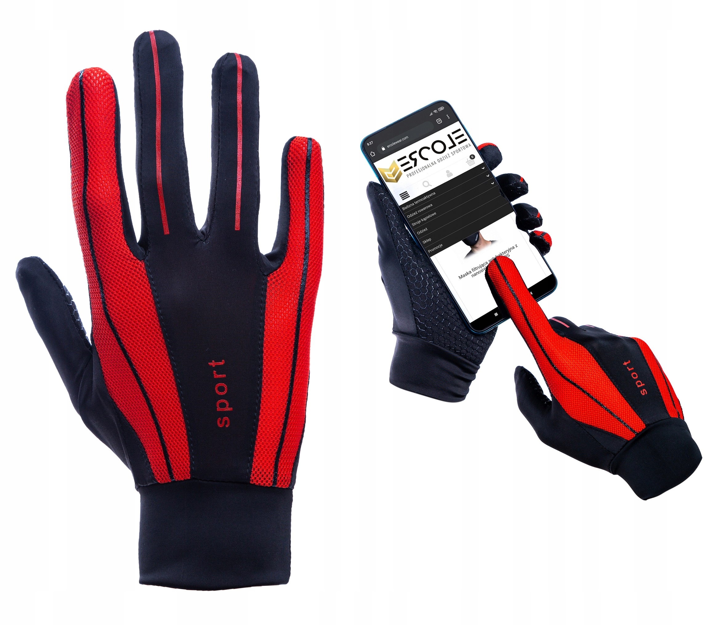 

Rękawiczki kolarskie dotykowe na rower czerwone