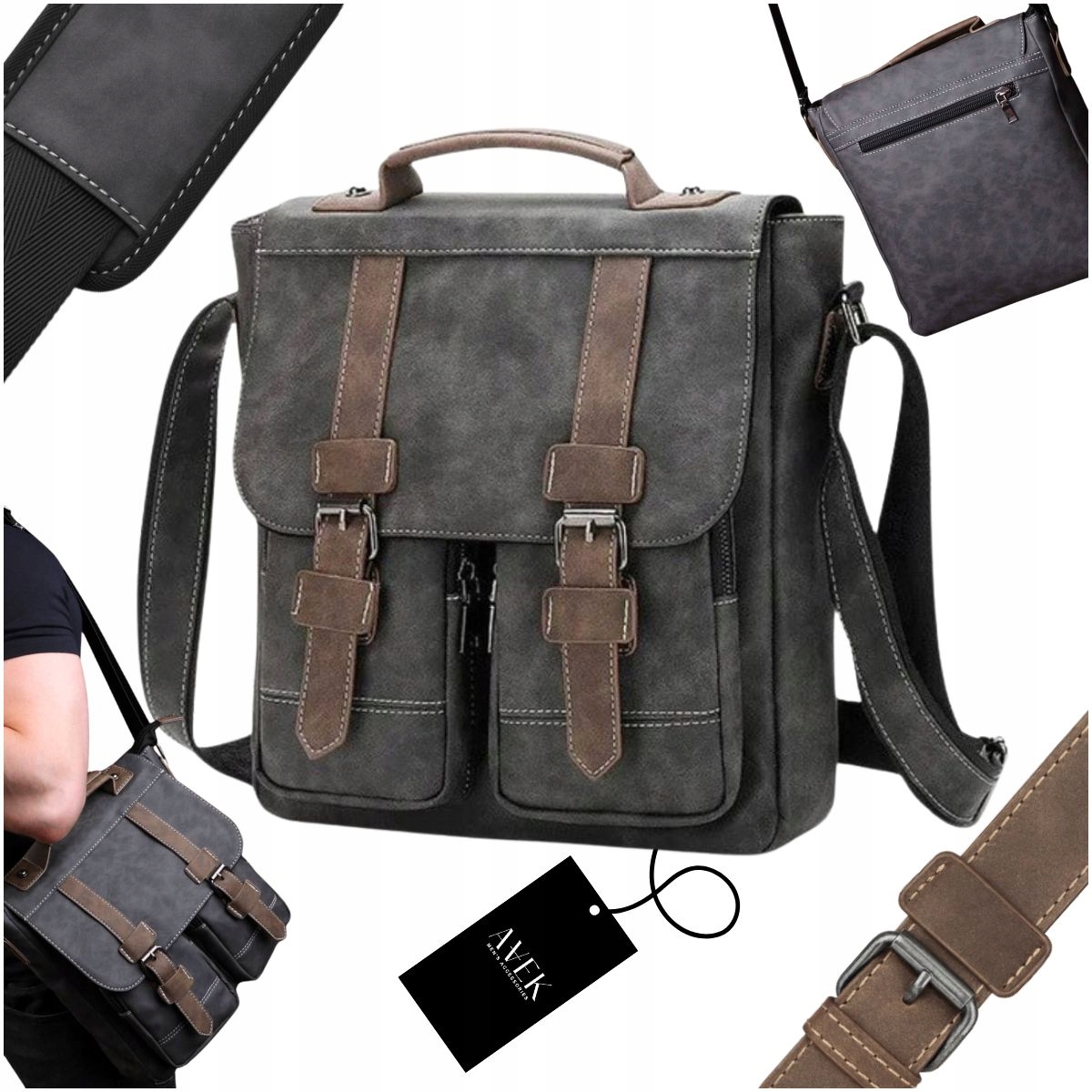 Pánská Šedá Kožená Kabelka Přes Rameno Eko Kůže Avek