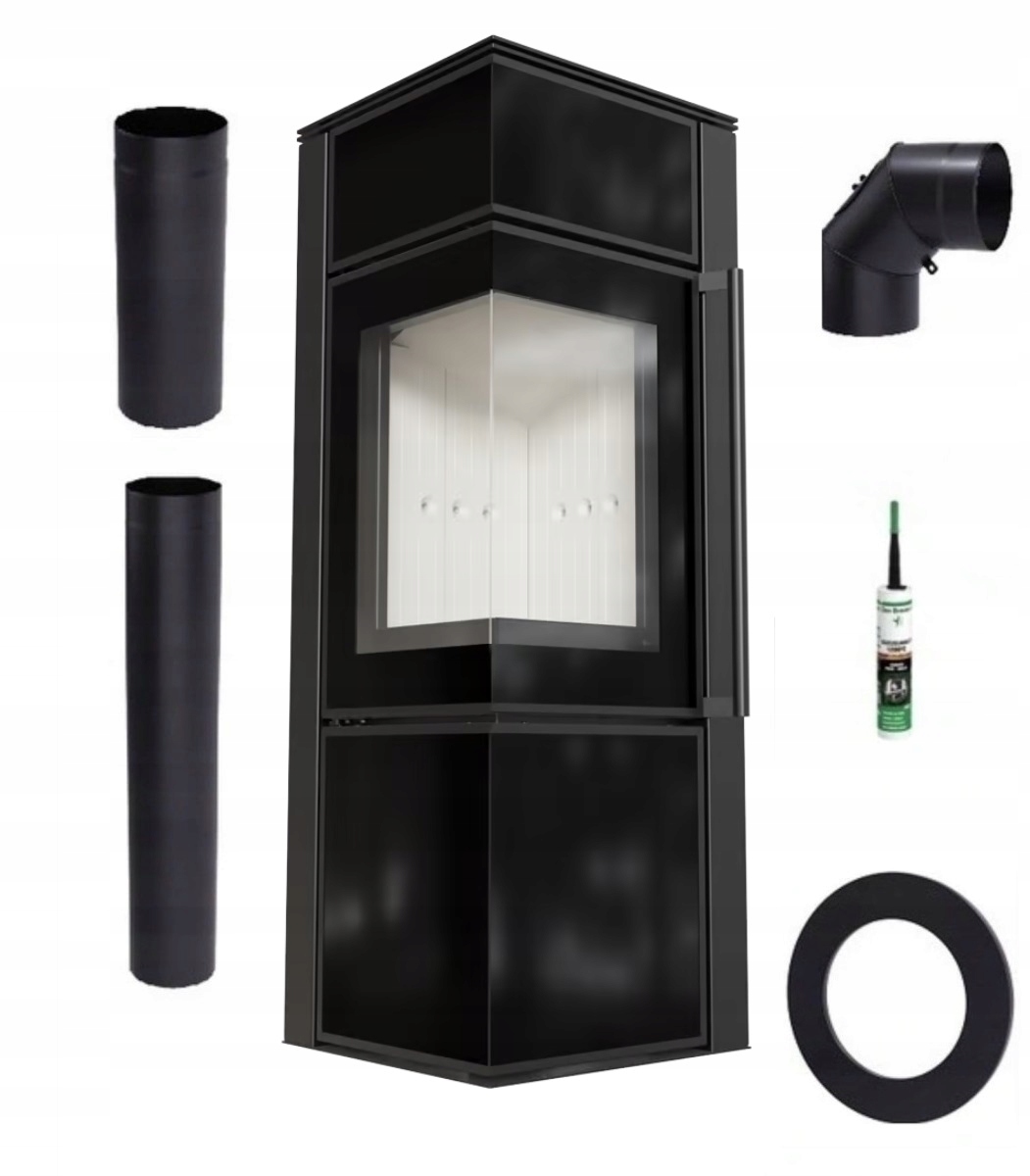 Volně stojící ocelová kamna Koza Tora S 8 s černým skleněným Kamna