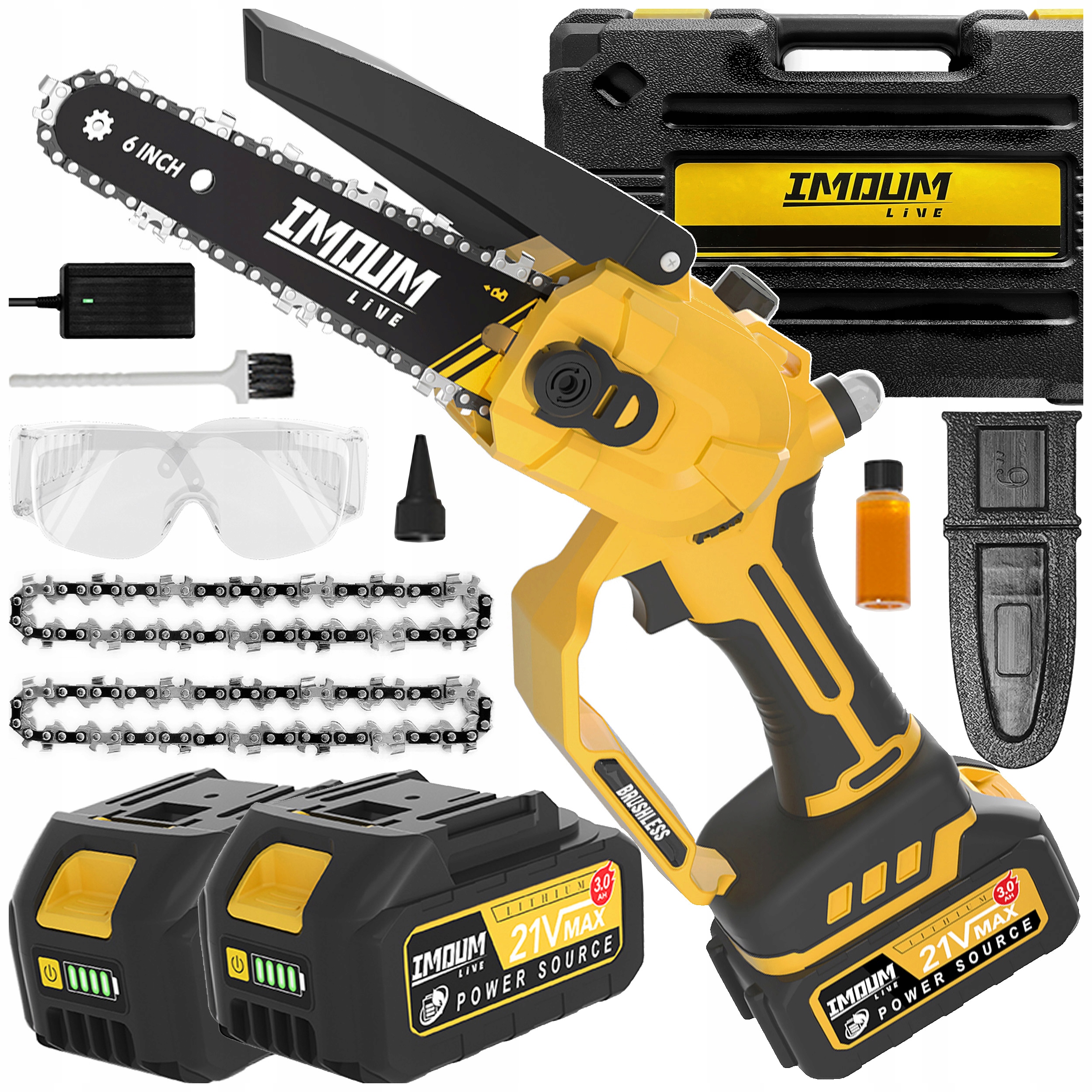 Piła Łańcuchowa Akumulatorowa Pro Pilarka 6" 2 Aku Walizka Mocna Imoum