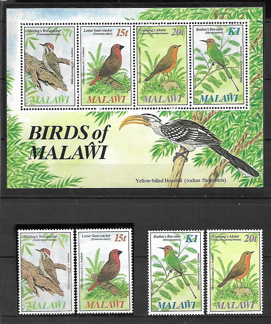 MALAWI 453 - 456 + BLOK 65 PTAKI CZYSTE