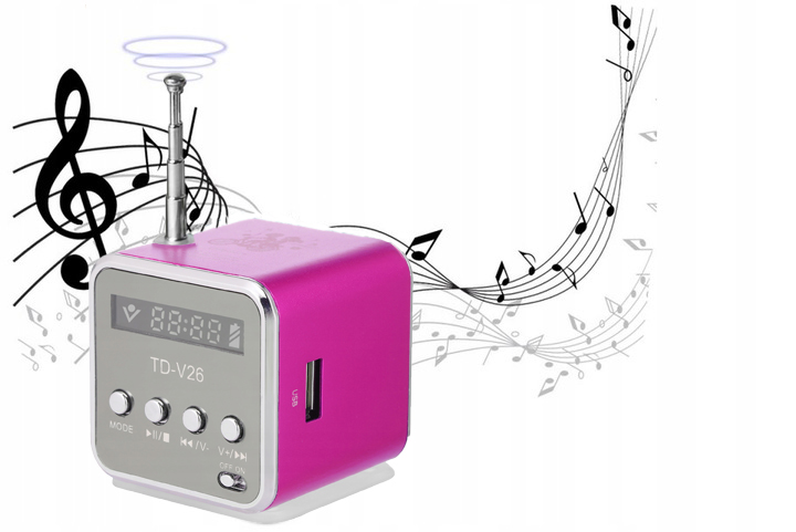 PRZENOŚNE RADIO FM AKUMULATOROWE Z GŁOŚNIKIEM LED RÓŻOWE Szerokość produktu 5 cm