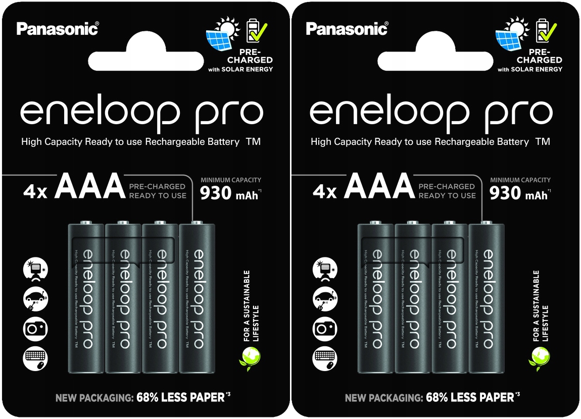 8 x Akumulátory Panasonic Eneloop Pro Aaa R03 930 mAh Baterie Pro Nabíjení