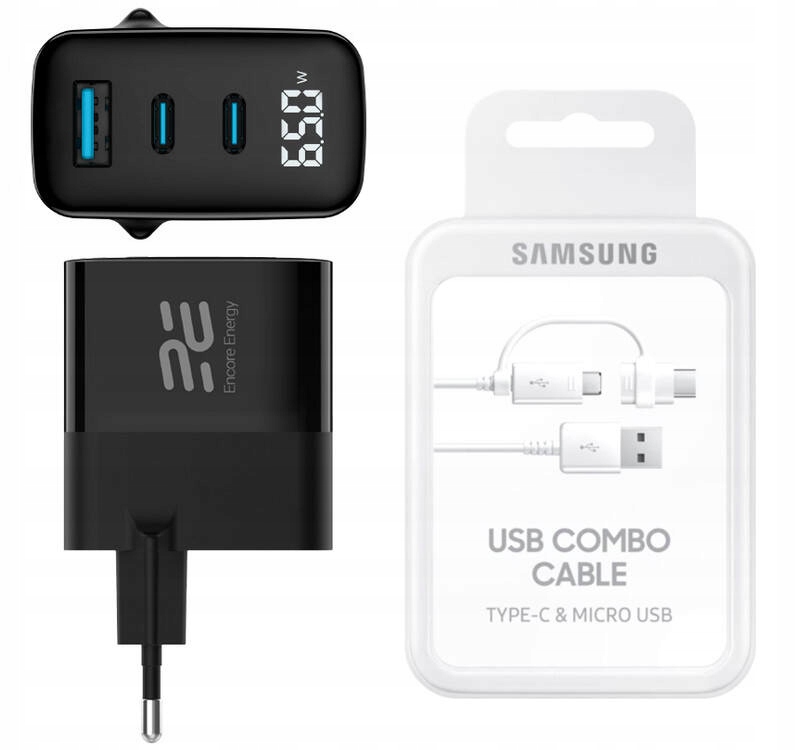 Síťová nabíječka pro telefon Usb-a Usb-c 65W GaN+ Kabel Samsung Combo Usb