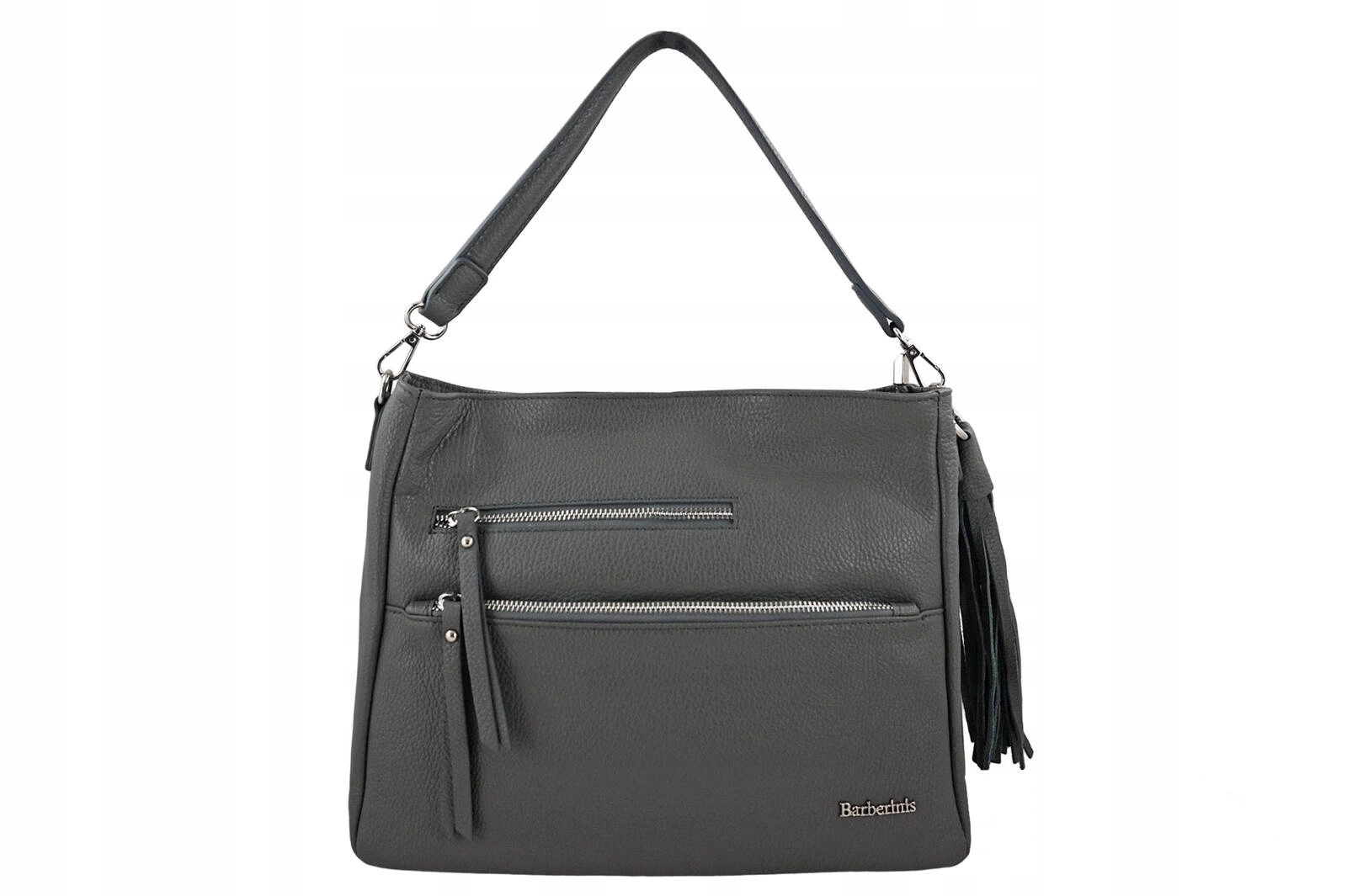 Prostorná dámská kožená kabelka se střapcem, tmavě šedá