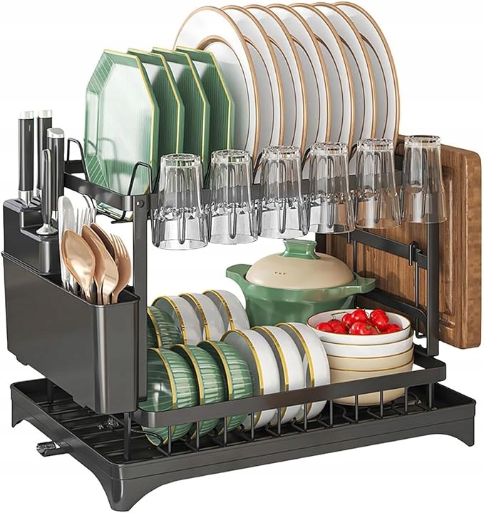 Odkapávač Na Nádobí Odkapávač S Odtokem Dvouúrovňový, Černá, Stojící