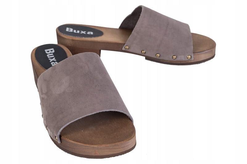 Komfortowe Drewniaki Chodaki Buxa L40 szary nub 41 Długość wkładki 26.8 cm