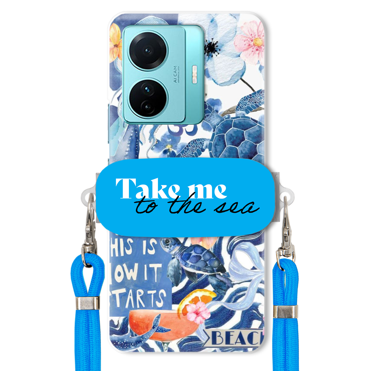 pouzdro na Vivo S15 E Modré Crossbody vodítko Držák Take Me To The Sea