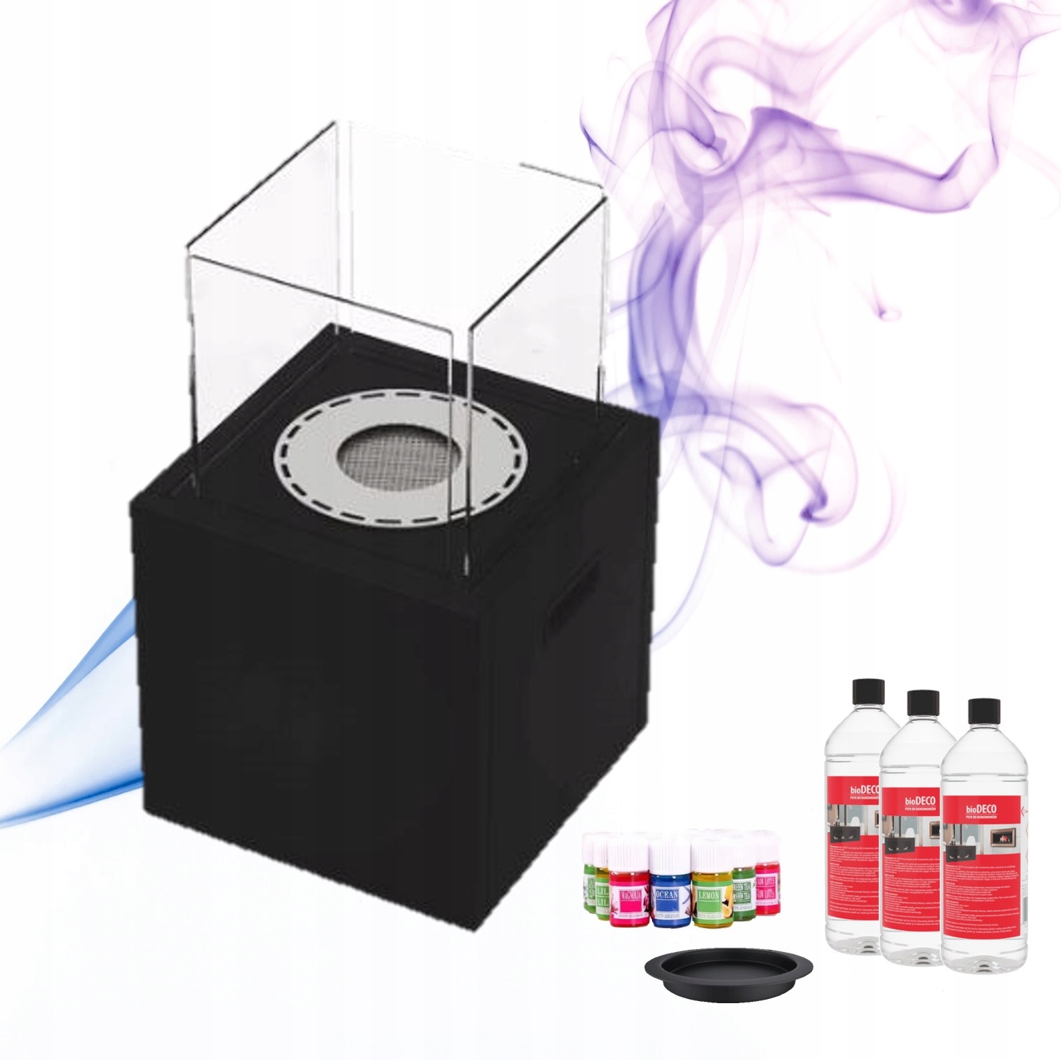 Malý voľne stojaci biokrb Tower Mini čierny Set biopalivo a oleje