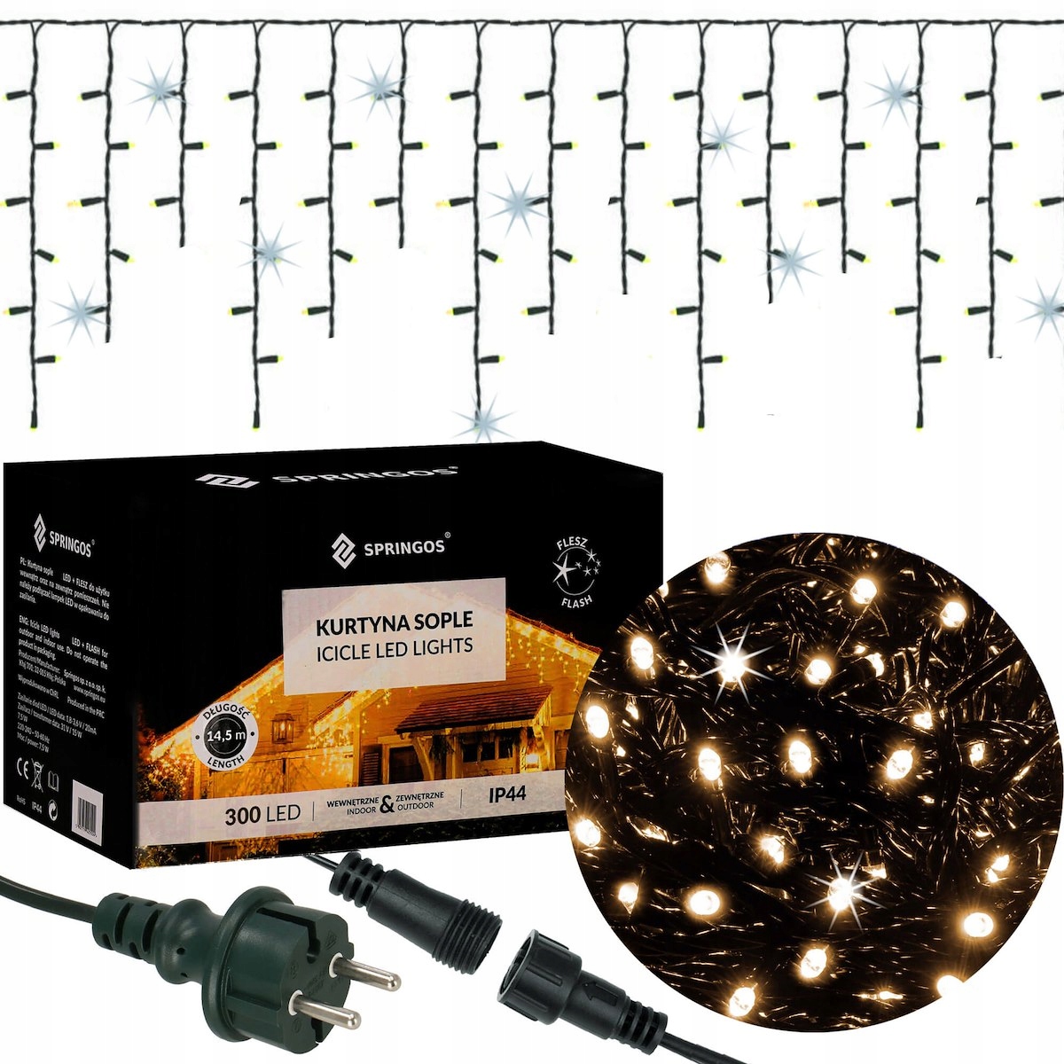 

Kurtyna Świetlna 300 Led Flash Sople Girlanda