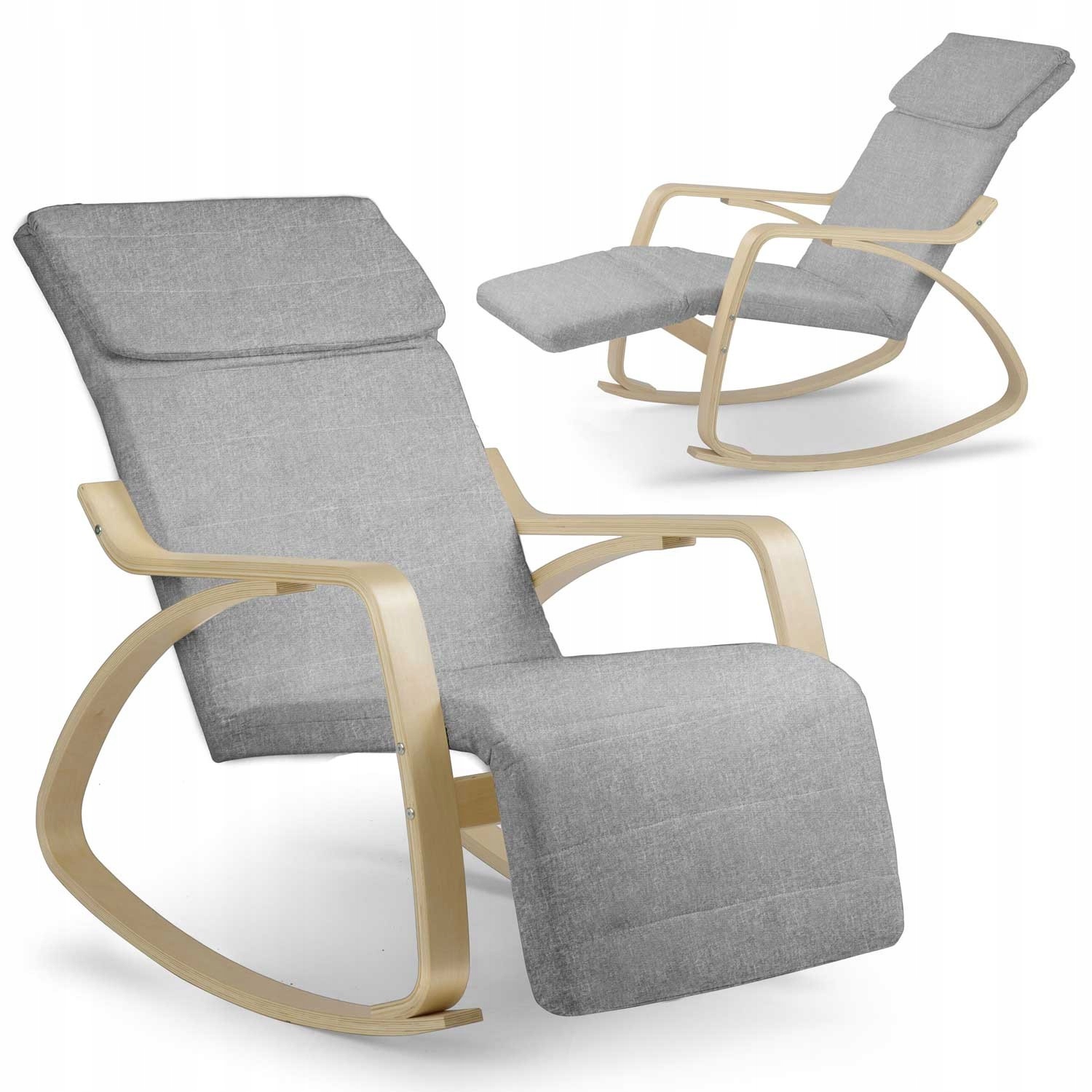 Houpací křeslo do obývacího pokoje, dřevěné, světle šedé