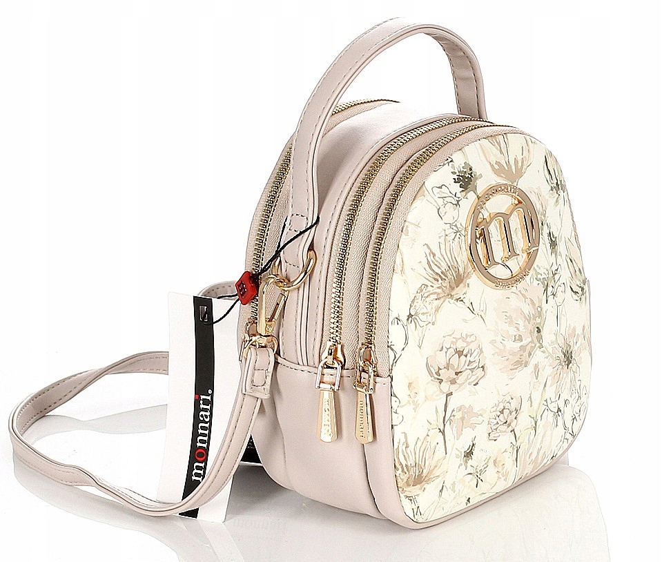 Monnari Zjawiskowa beżowa listonoszka w kwiaty z funkcją plecaka 3 Komory