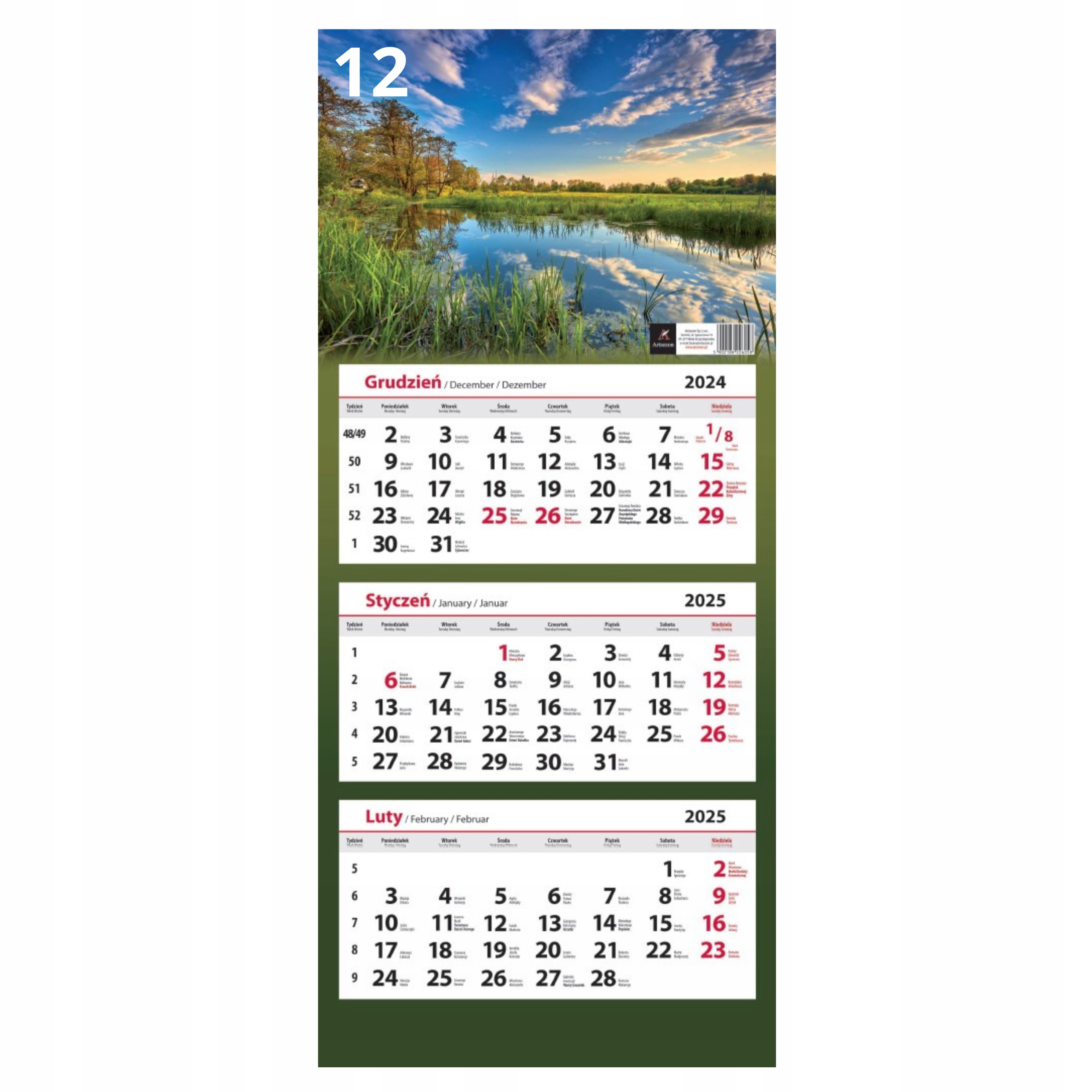 KALENDARZ TRÓJDZIELNY ŚCIENNY 2025 Rok Mix Wzorów Głębokość produktu 0.1 cm