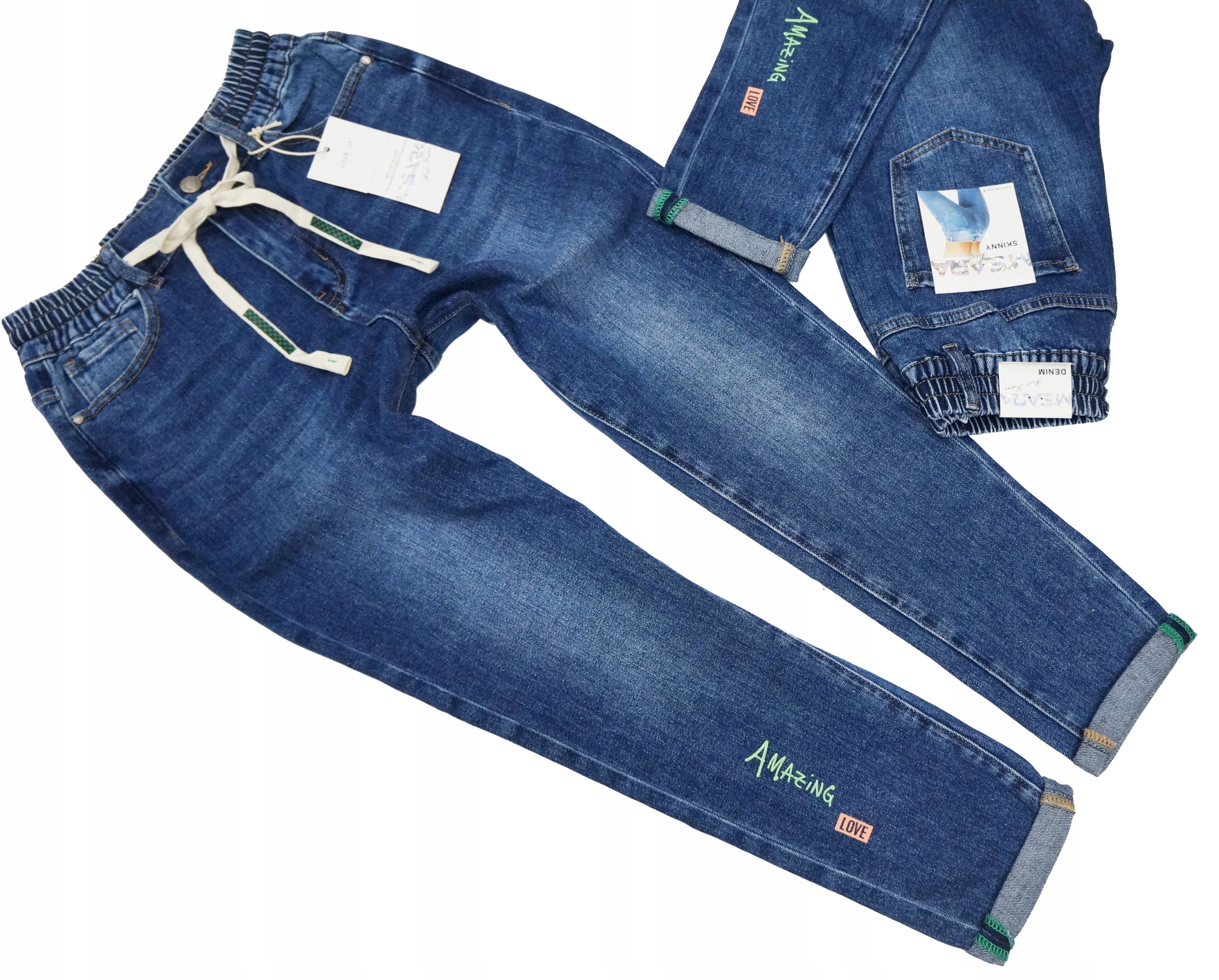 

M.sara Spodnie Jeansy Na Gumce Wysoki Stan Wygodne