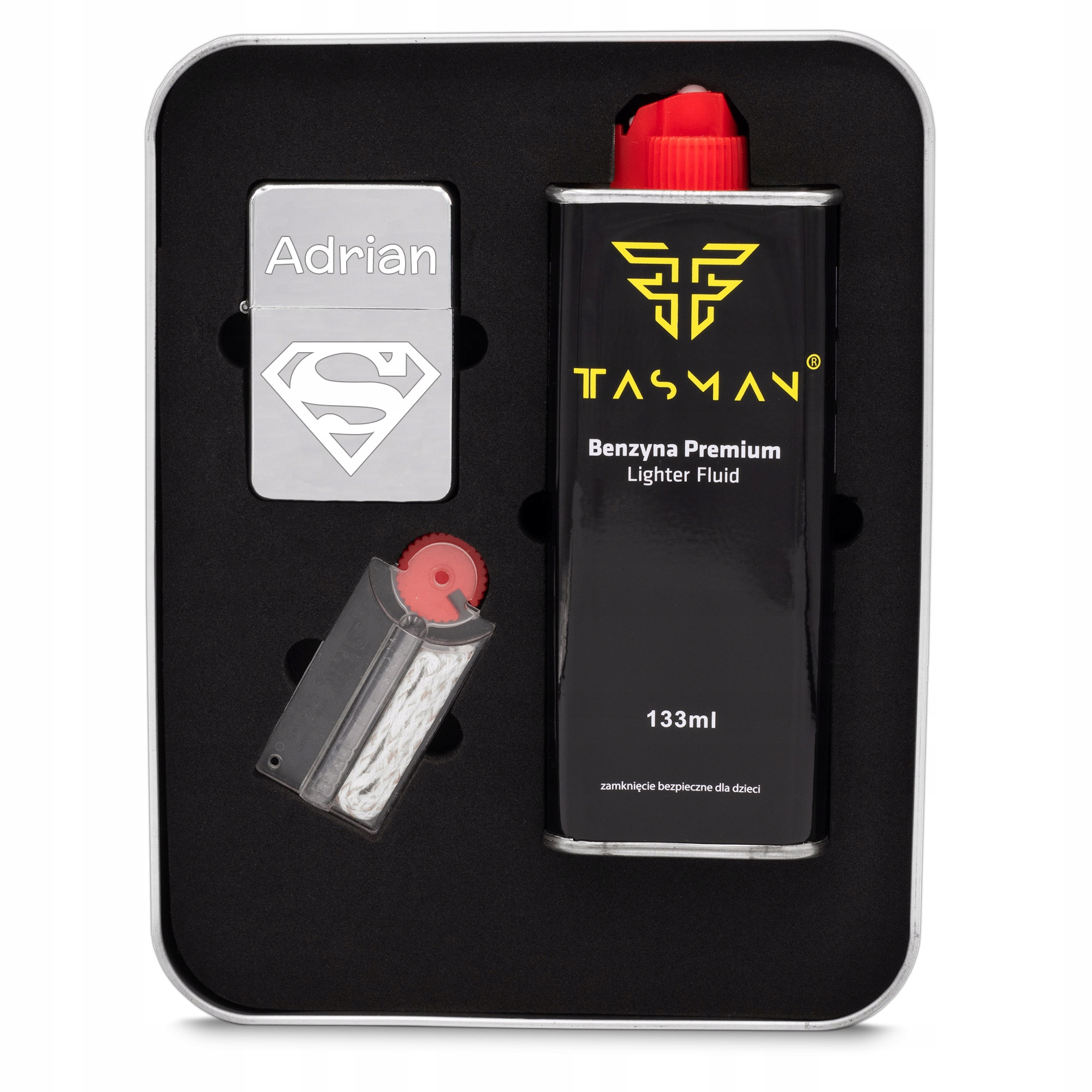 

Zapalniczka Benzynowa Srebrna z Grawerem Zestaw