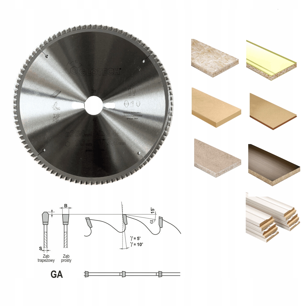 Tarcza Hm do płyty i Mdf 254x30/94z Glotech