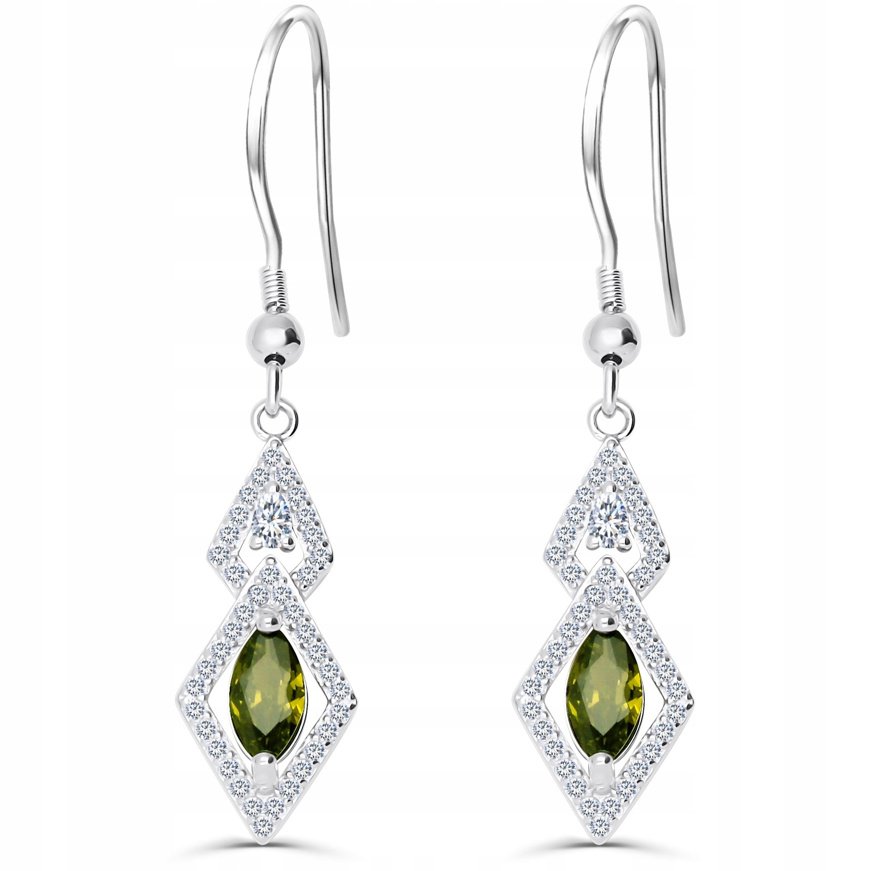 Srebrne kolczyki wiszące rodowane zielone srebro próba 925 oryginalne