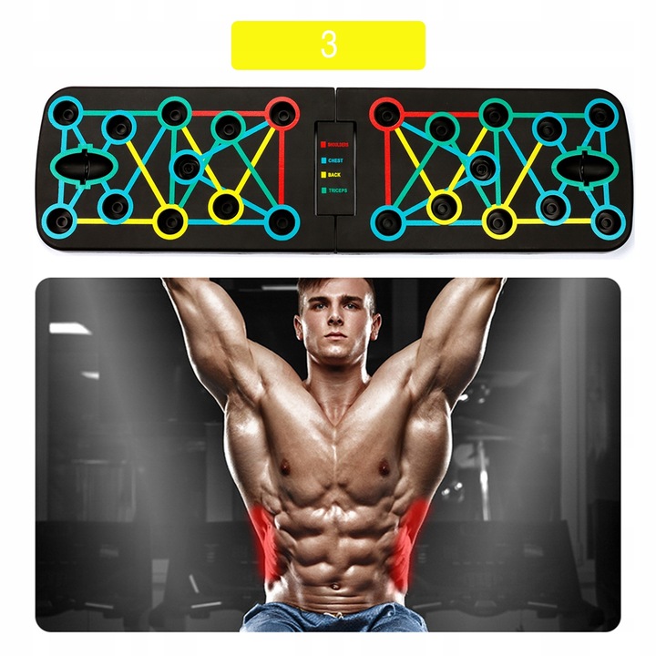 DESKA DO ĆWICZENIA POMPEK PUSH UP 16w1 + UCHWYT DO ROBIENIA BRZUSZKÓW FIT Wysokość 20 cm