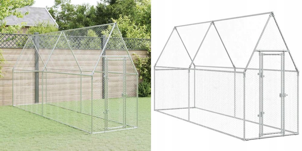 Stříbrná klec pro kuřata, ocel, 400 x 100 x 190 cm