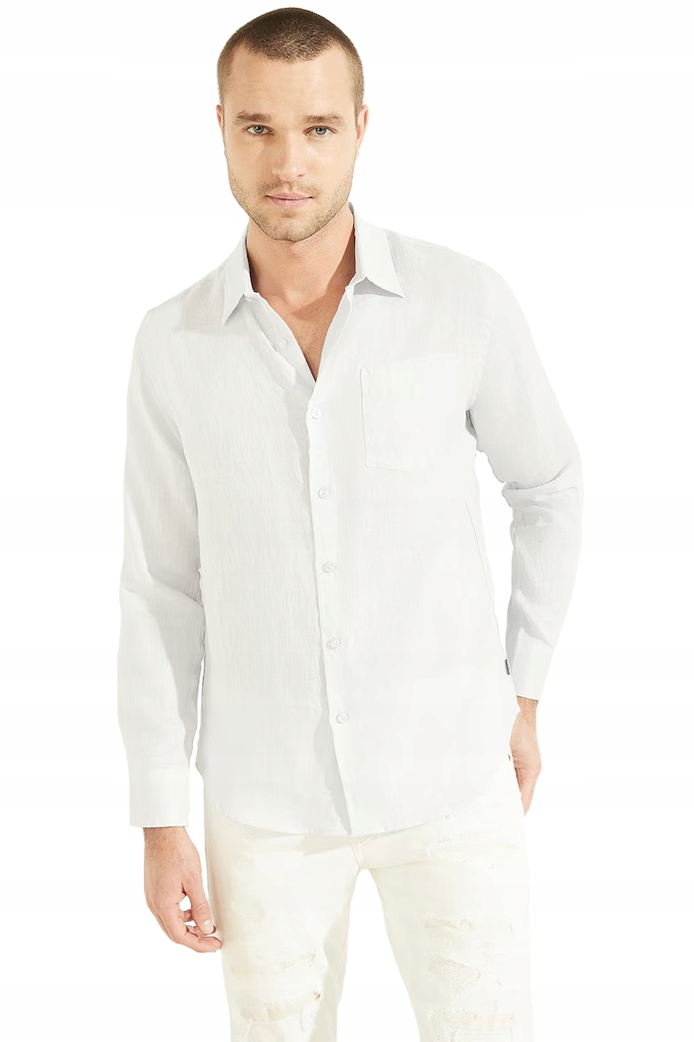 Guess Klasická Pánská Lněná Košile, Bílá, XL