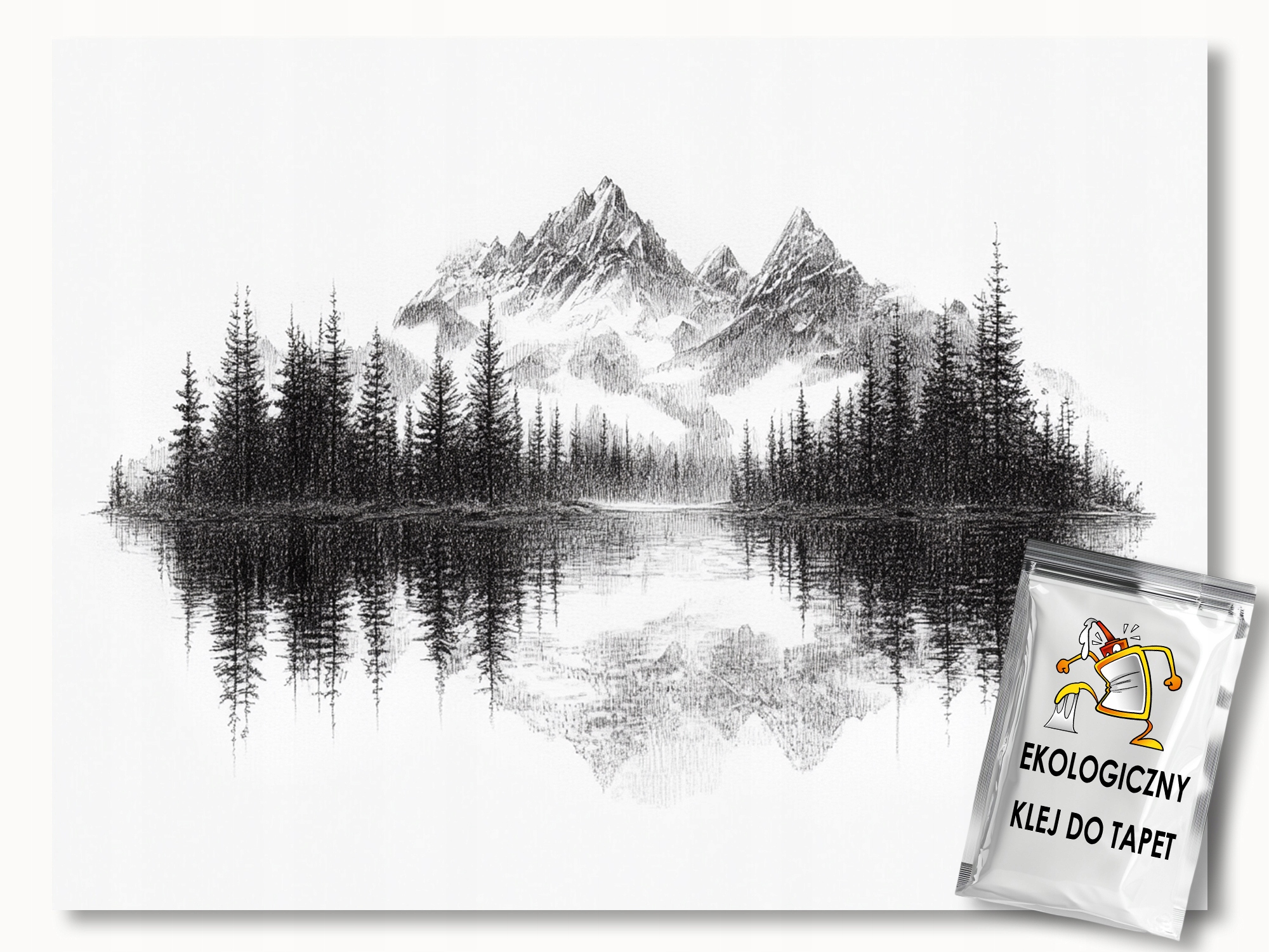Fototapeta Flizelina Grafika Krajina Hory Jezero Stromy B&w 416x254 130g
