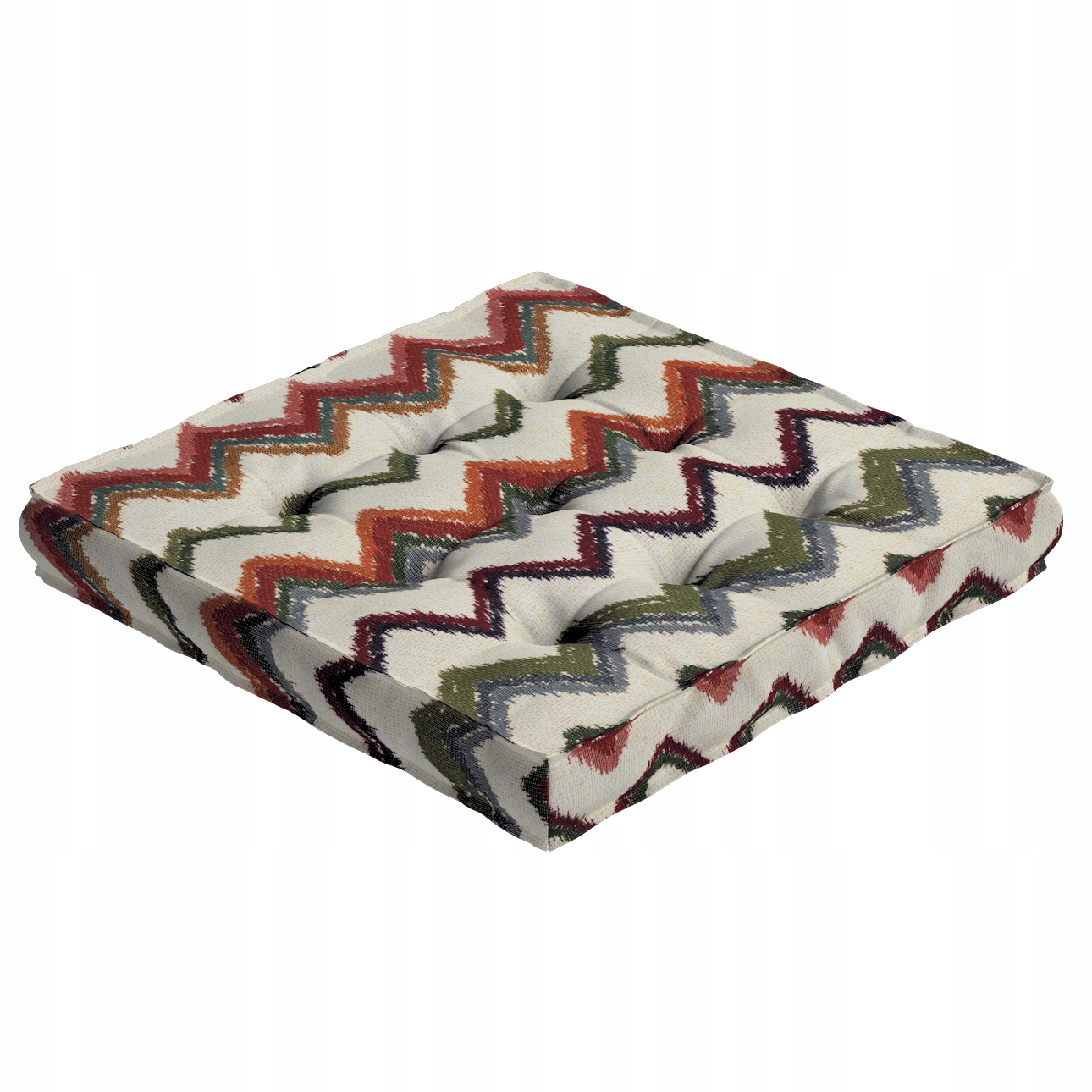 Poduška na stoličku Kuba 50x50 červeno-zelené cik-cak vzory na krémovom pozadí