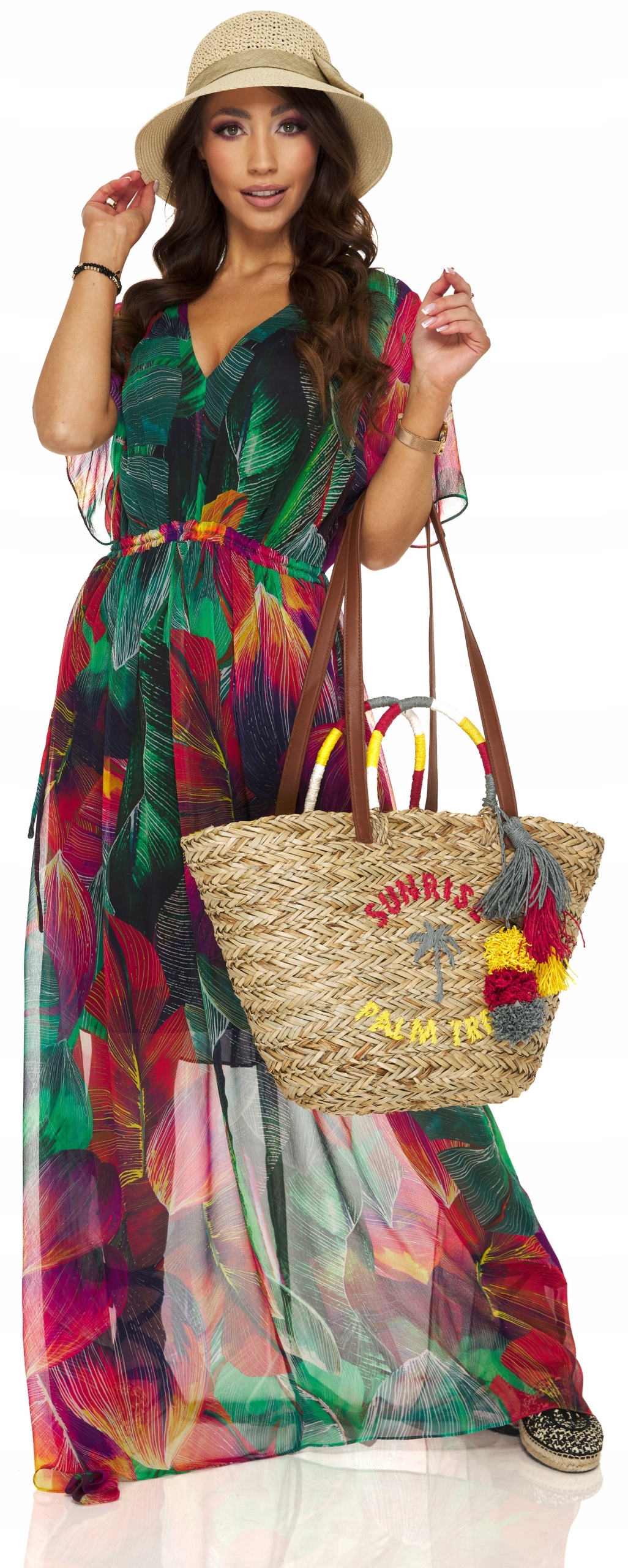 KOSZYK Z NATURALNEJ SŁOMY SHOPPERKA TORBA PLAŻOWA Kolor beżowy