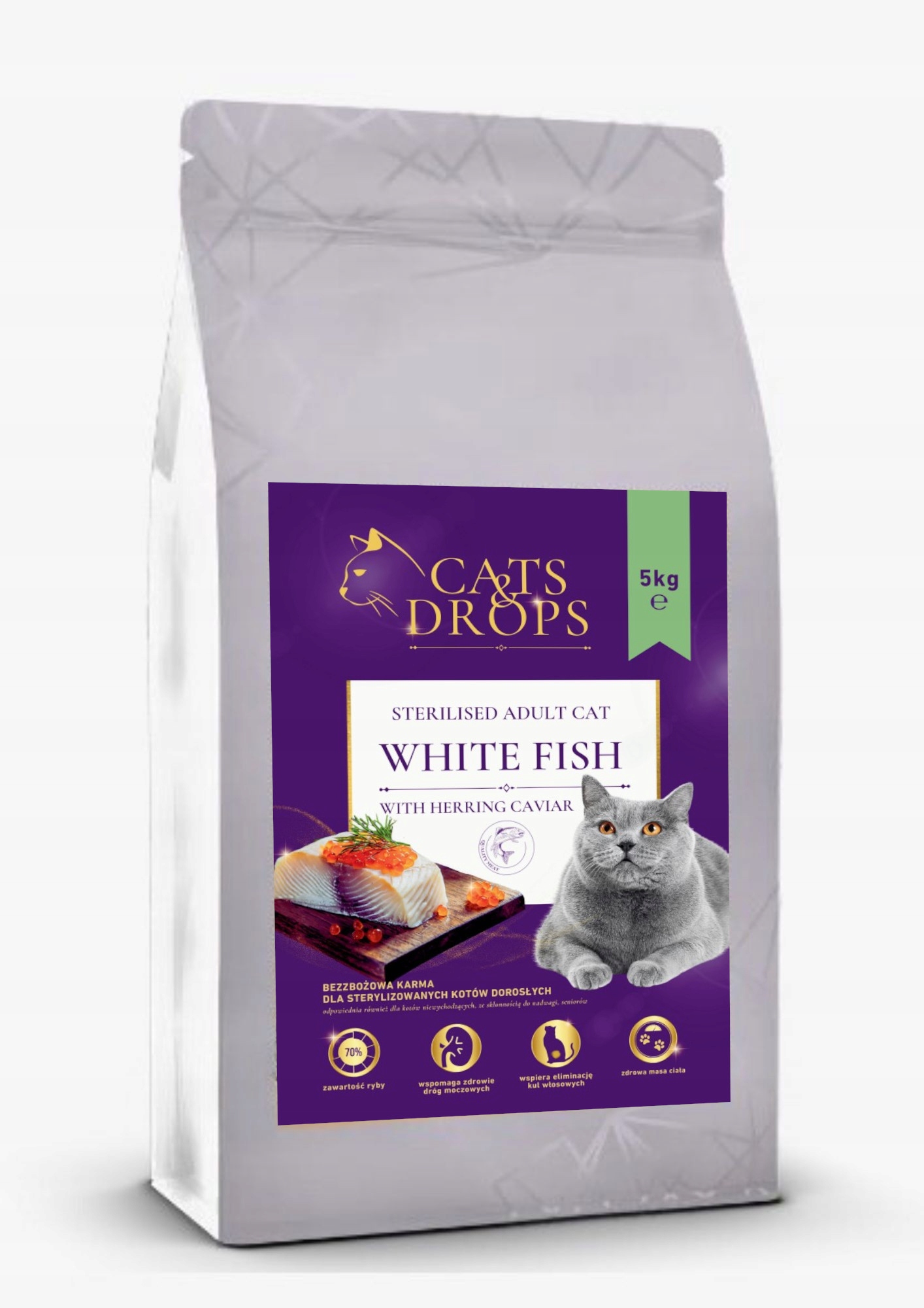 Levně Cats&Drops Krmivo pro kočky bílá ryba s kaviárem 5 kg