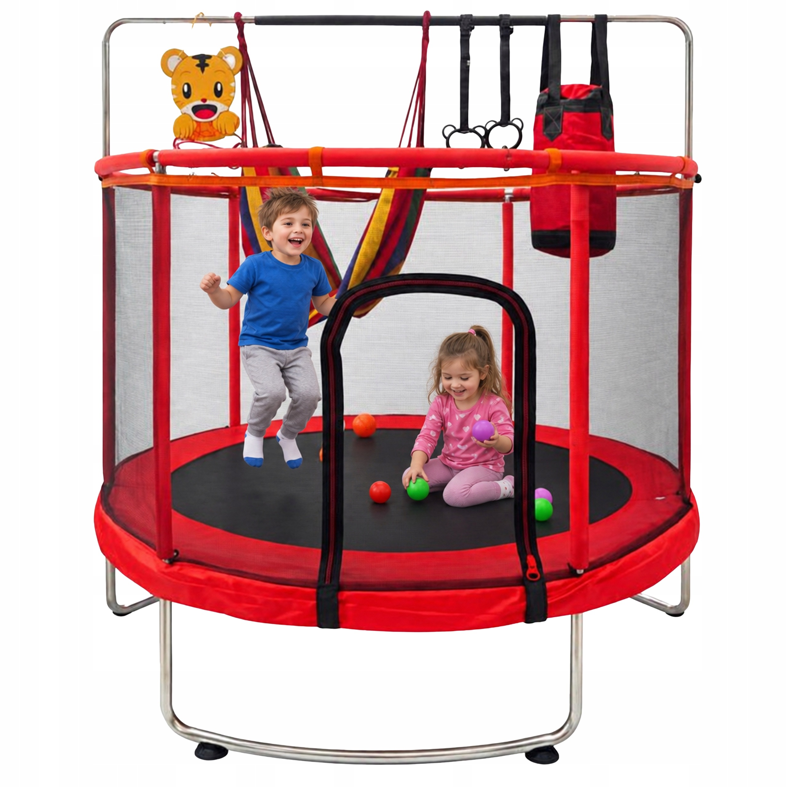 Trampolina Ogrodowa dla Dzieci Duża Domowa Kosz Hamak Worek Piłki 140cm