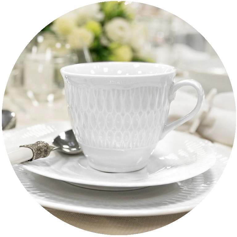 0001 Serwis Obiadowo-kawowy 4/20 Biała Sofia Porcelana Ćmielów for4