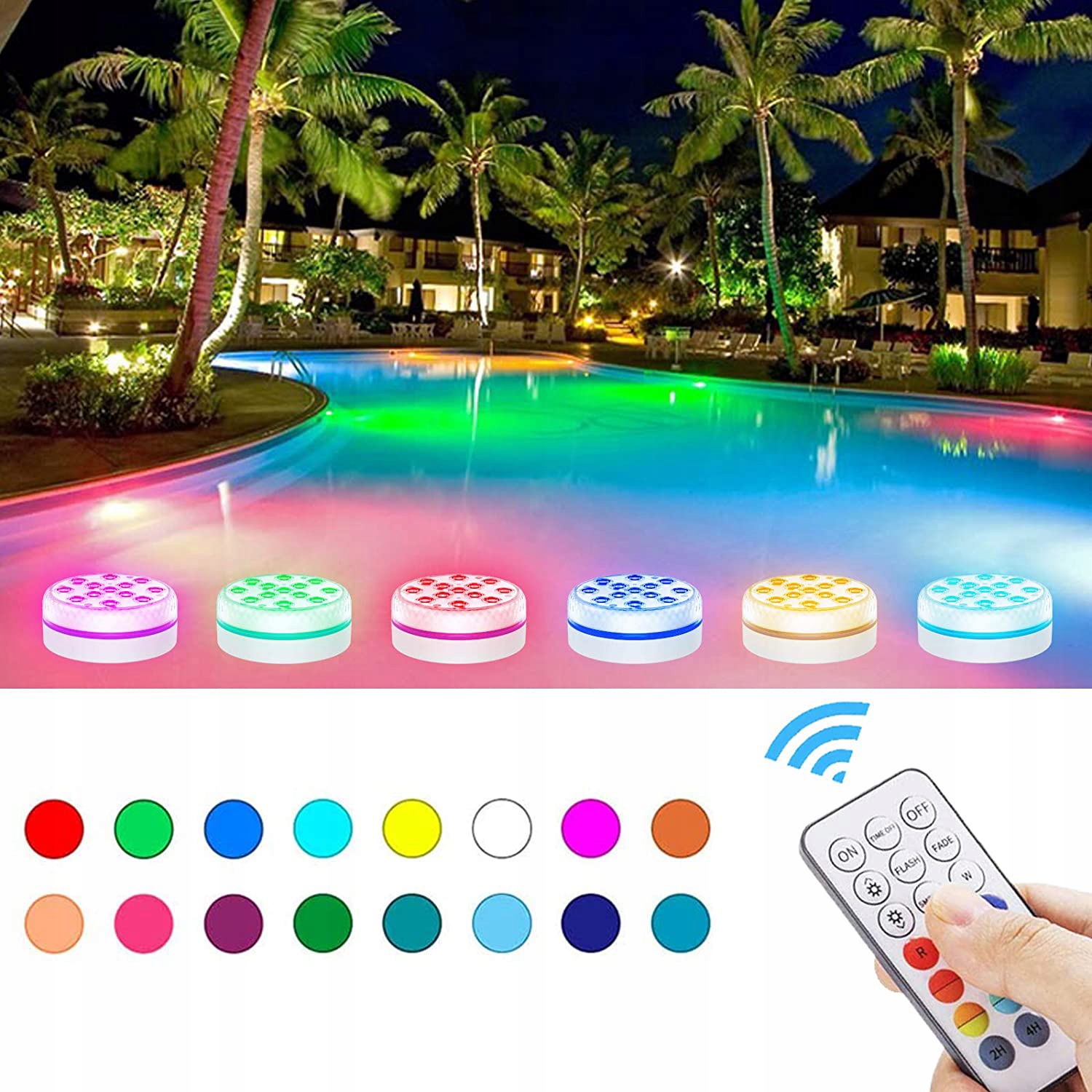4X LAMPKI DO BASENU OŚWIETLENIE BASENOWE PODWODNE LED RGB PILOT PRZYSSAWKI Marka inna