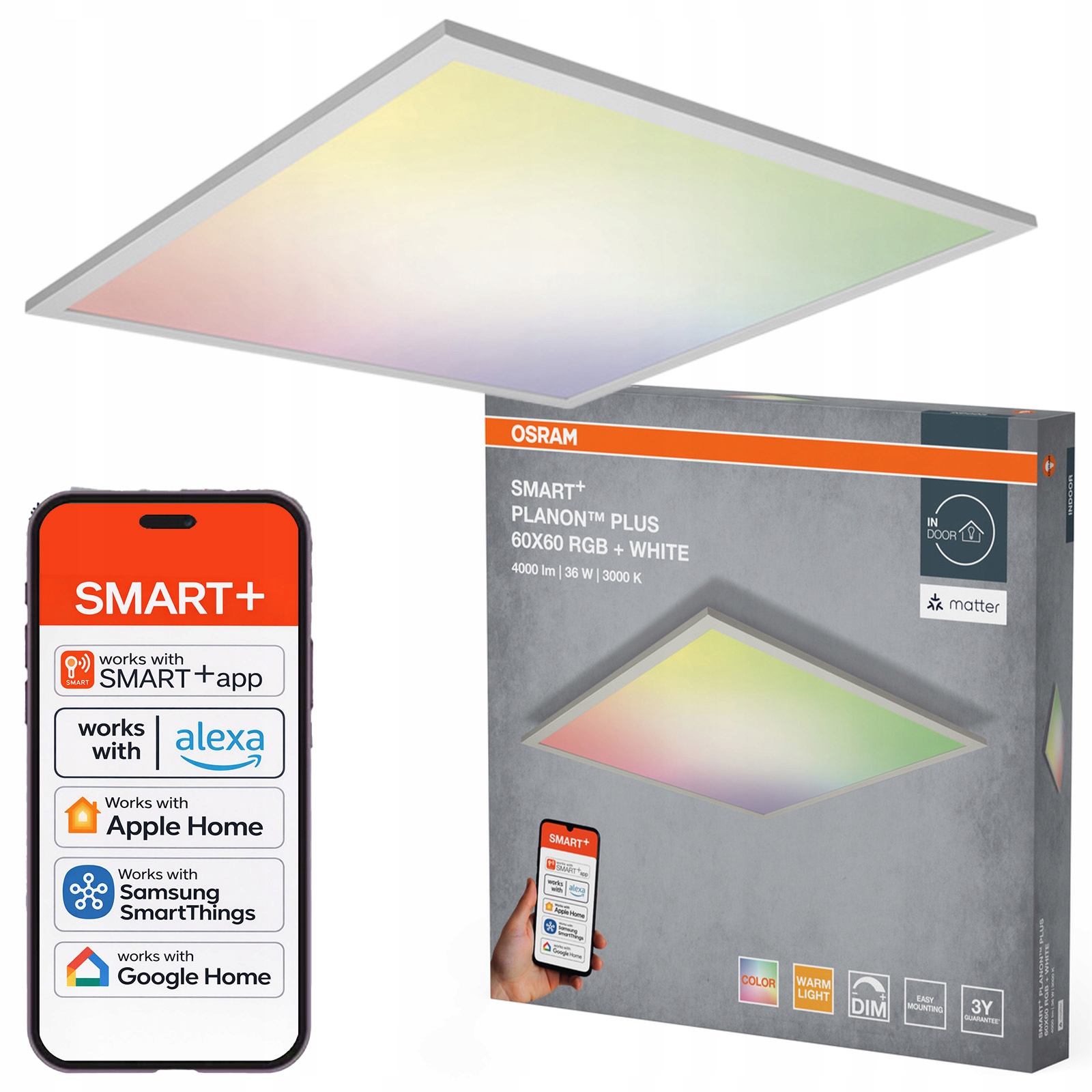 Led panel Kaseton 36W 3200lm 3000K 60x60 cm Smart+ WiFi Matter Planon Osram