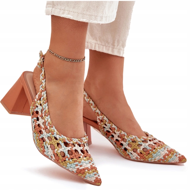 Dámské Sandály S Pleteninou, Podpatek, Špičaté Špičky, Multicolor 37