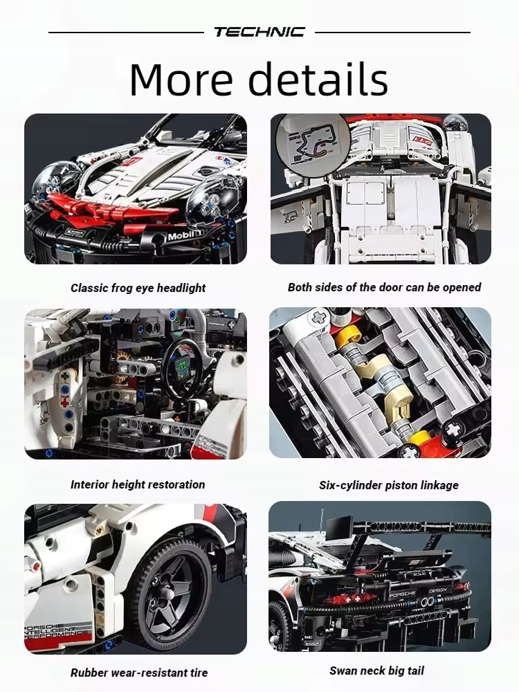 KLOCKI KONSTRUKCYJNE SAMOCHÓD PORSCHE 911 ZESTAW DO UŁOŻENIA 1266 pcs Liczba elementów 1266 szt.