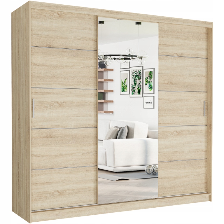 Skříň Ines 230 1L Zrcadlo Příčky 3 Dveře Velké