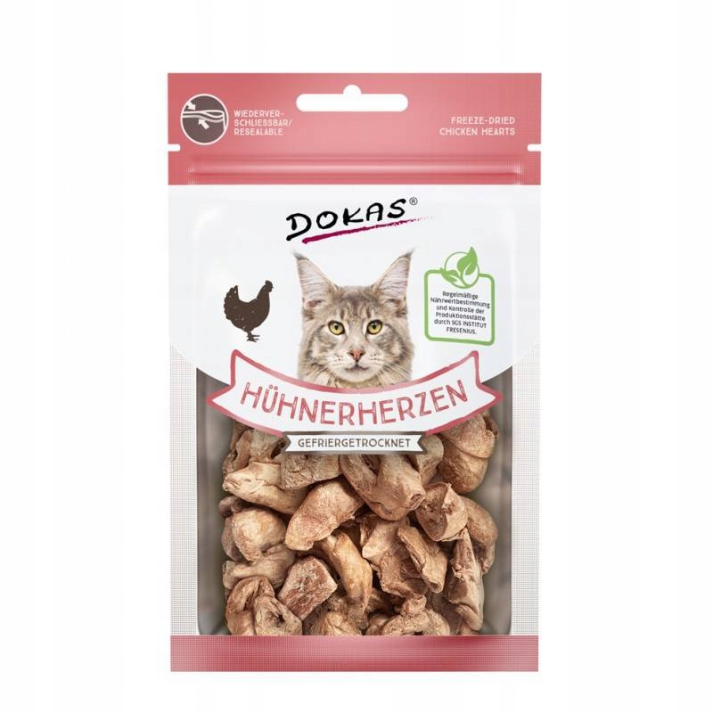 Levně 5 x Dokas Lio pamlsek pro kočky, drůbeží srdce 15 g