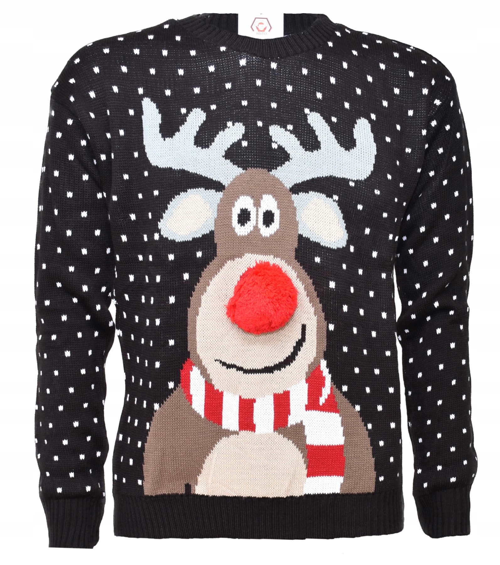 

Świąteczny Sweter Z Reniferem Nos 3D Czarny S/m
