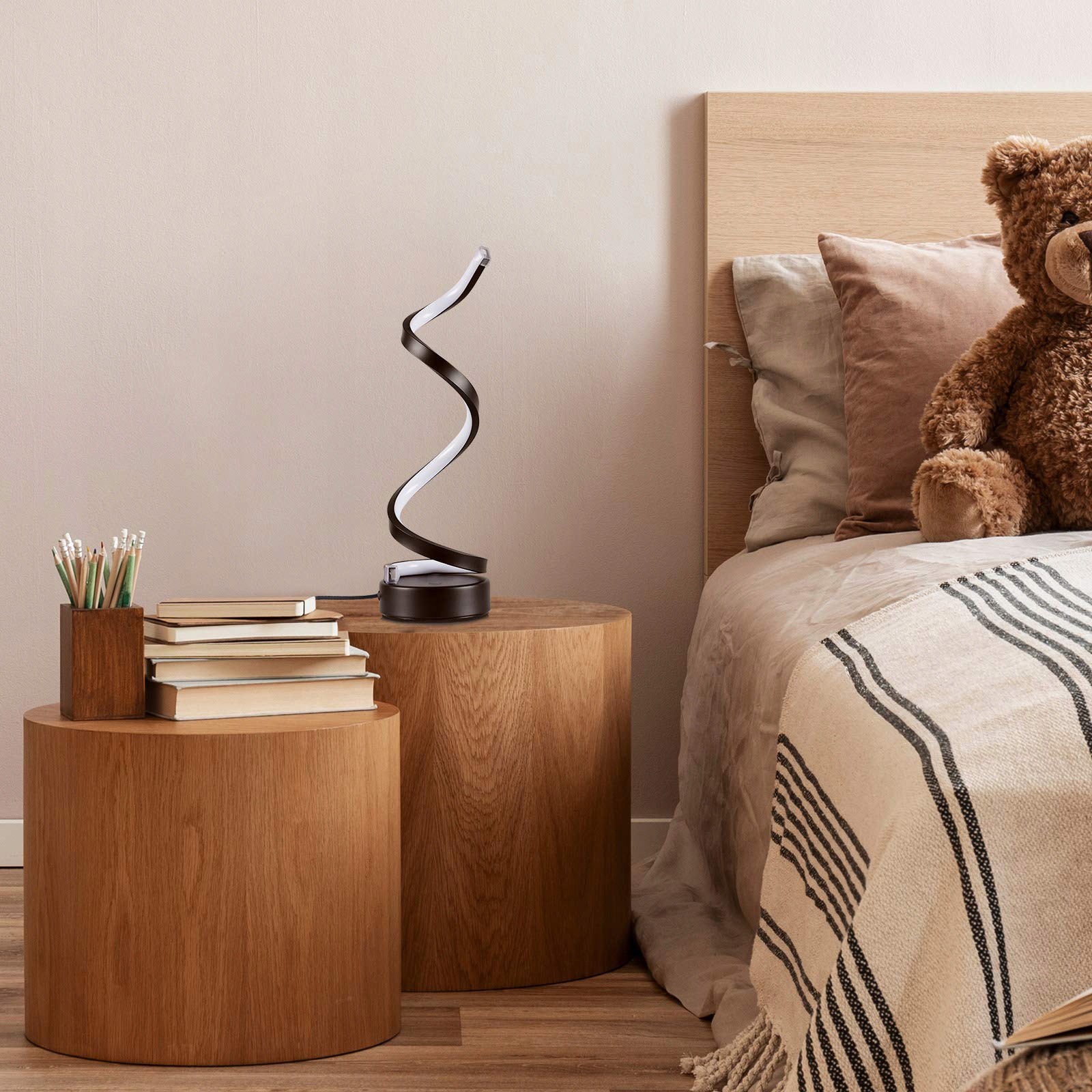 LAMPKA NOCNA LED SPIRALNYM DESIGNIE DO SYPIALNI ŚCIEMNIANA LAMPA STOŁOWA Styl industrialny