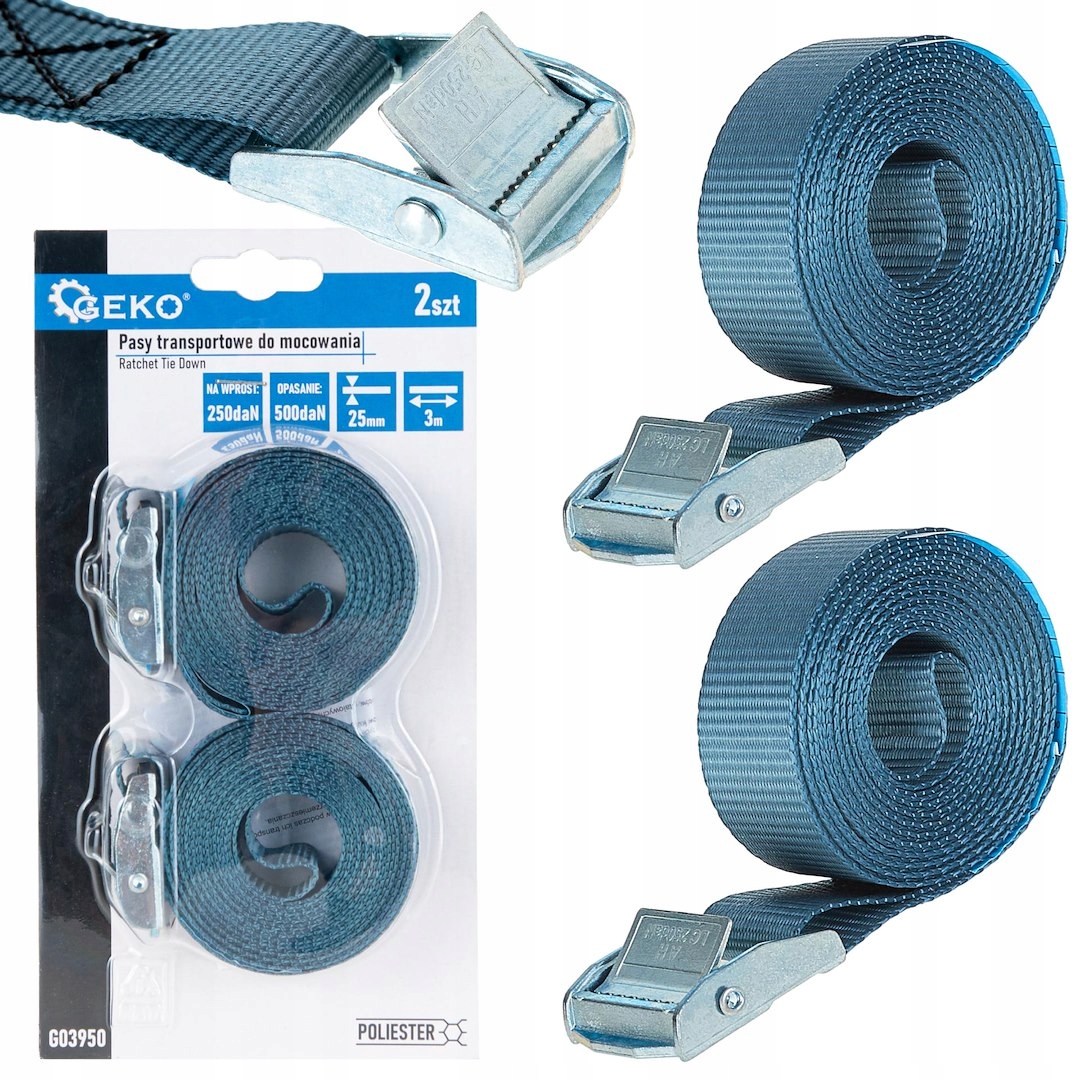 Pasy transportowe do mocowania 25mm x 3m 250kg 2szt Geko G03950