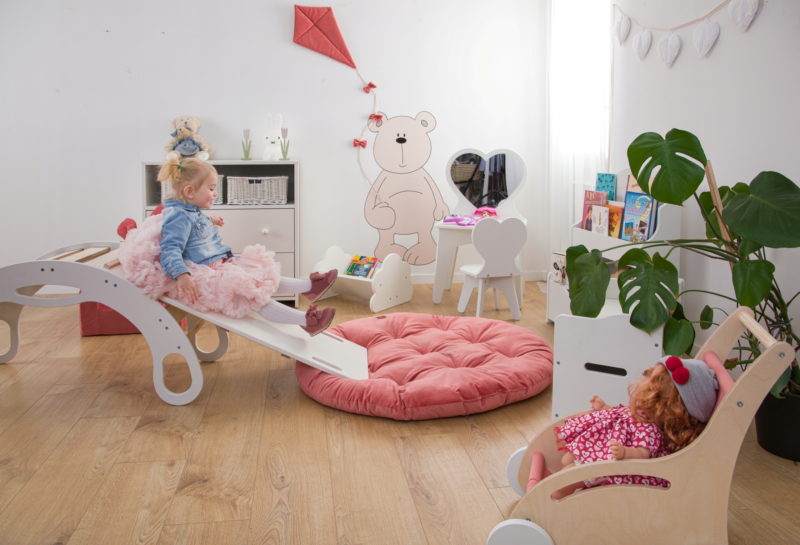 Bujak Montessori drewniany + ZJEZDŻALNIA + materac -szary materac Bohater brak