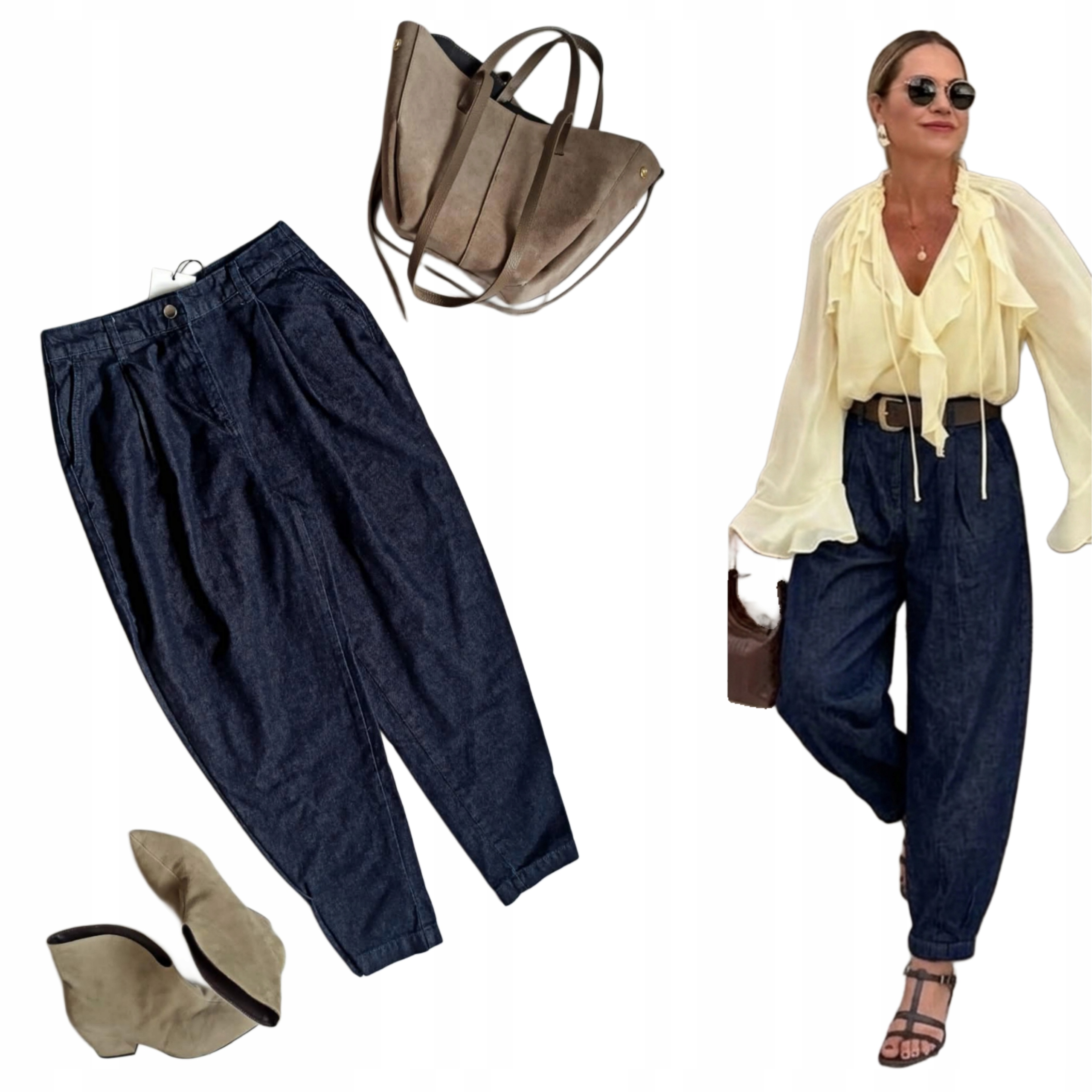 Zara spodnie s 36 jeansowe indygo balloon wysoki stan