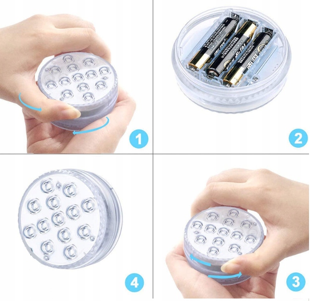 OŚWIETLENIE BASENU PODWODNE BASENOWE 4Szt LAMPKA LED DO BASENU Z 2xPILOT Waga produktu z opakowaniem jednostkowym 0.38 kg