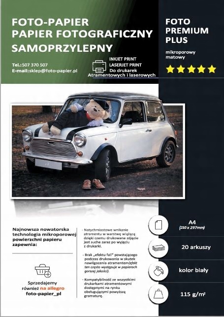 

Papier Foto Matowy Samoprzylepny A4 115g 20ark
