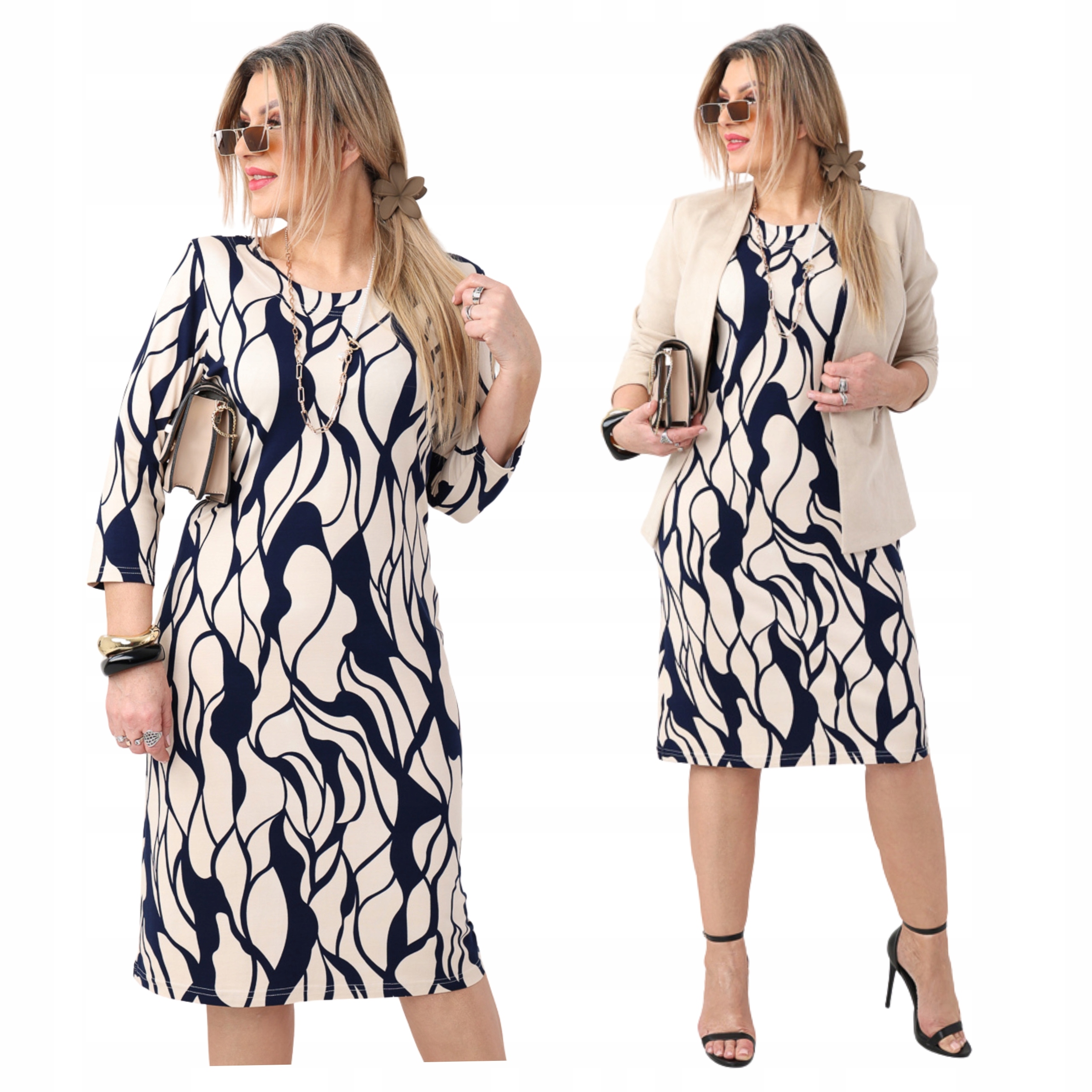 Prosta midi sukienka elastyczna we Polski Producent duże rozmiary