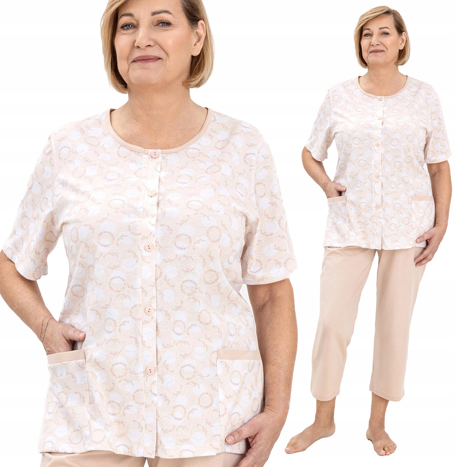 Regina dámské pyžamo bavlna krátký rukáv 738 rozepínací béžová 3XL