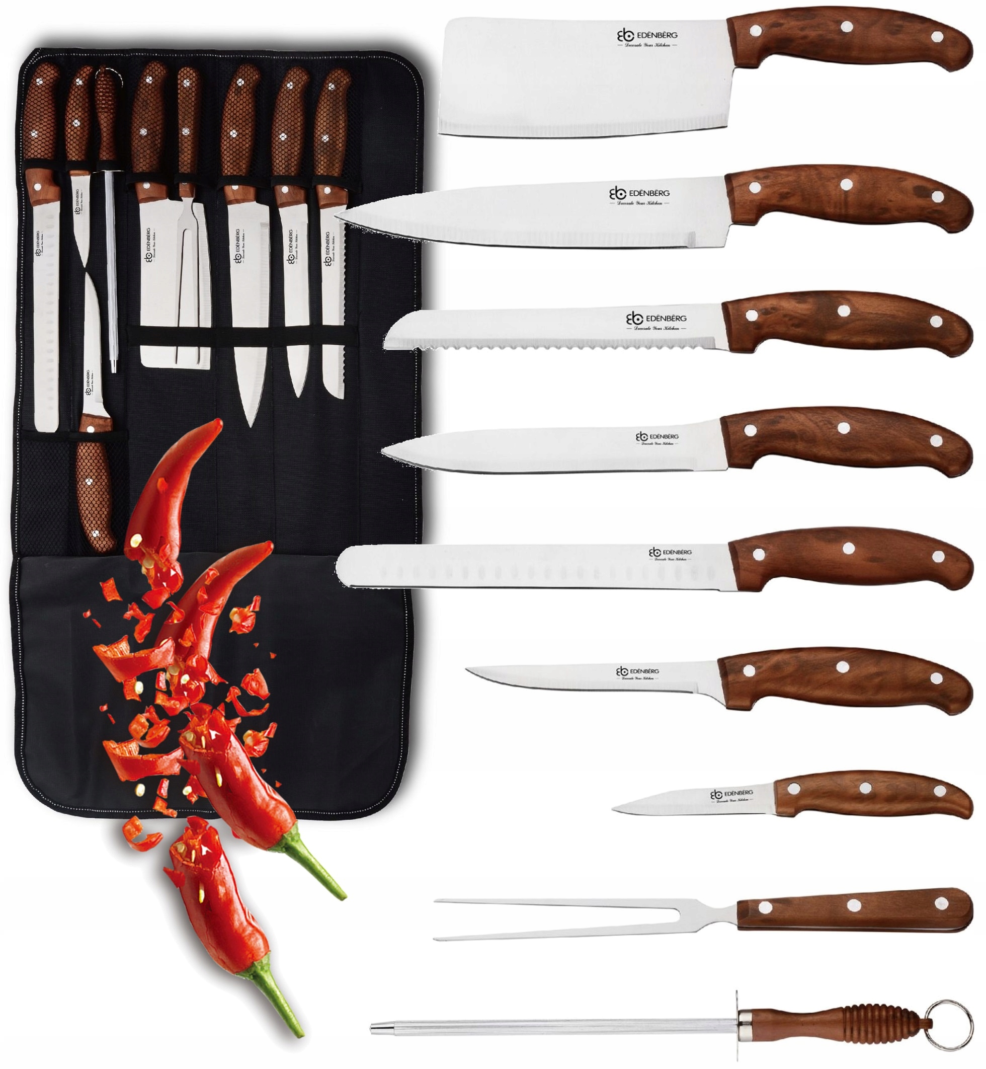 

Noże Kuchenne Zestaw Noży Edenberg Ostrzałka Etui